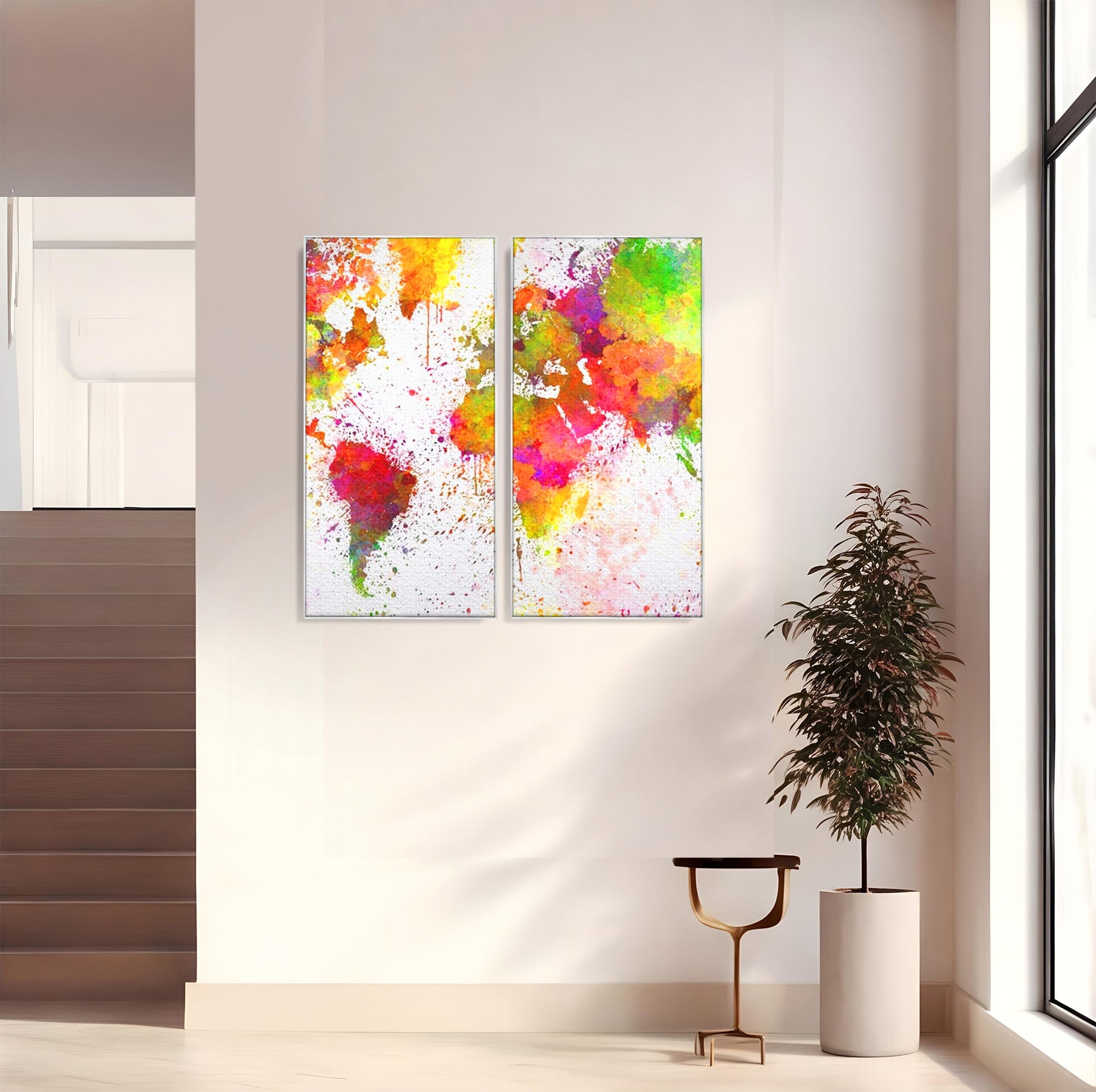 Set 2 Tablouri Canvas Premium LuxCanva® C2-1081, Harta Lumii In Culori, Inspirational, Calatorie, Motivational, Living Room, Office, Relaxare, Culori Vibrante