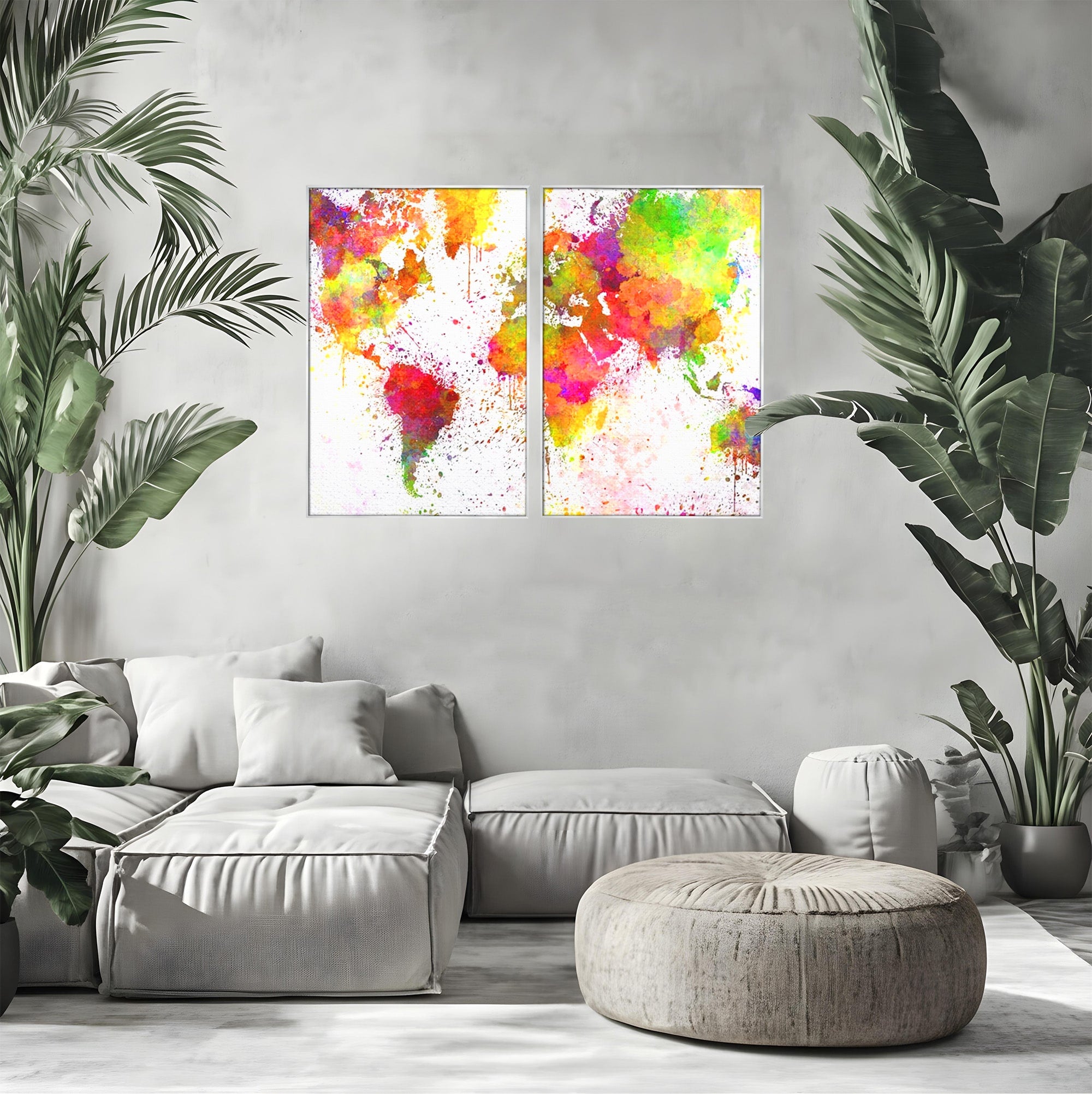 Set 2 Tablouri Canvas Premium LuxCanva® C2-1081, Harta Lumii In Culori, Inspirational, Calatorie, Motivational, Living Room, Office, Relaxare, Culori Vibrante