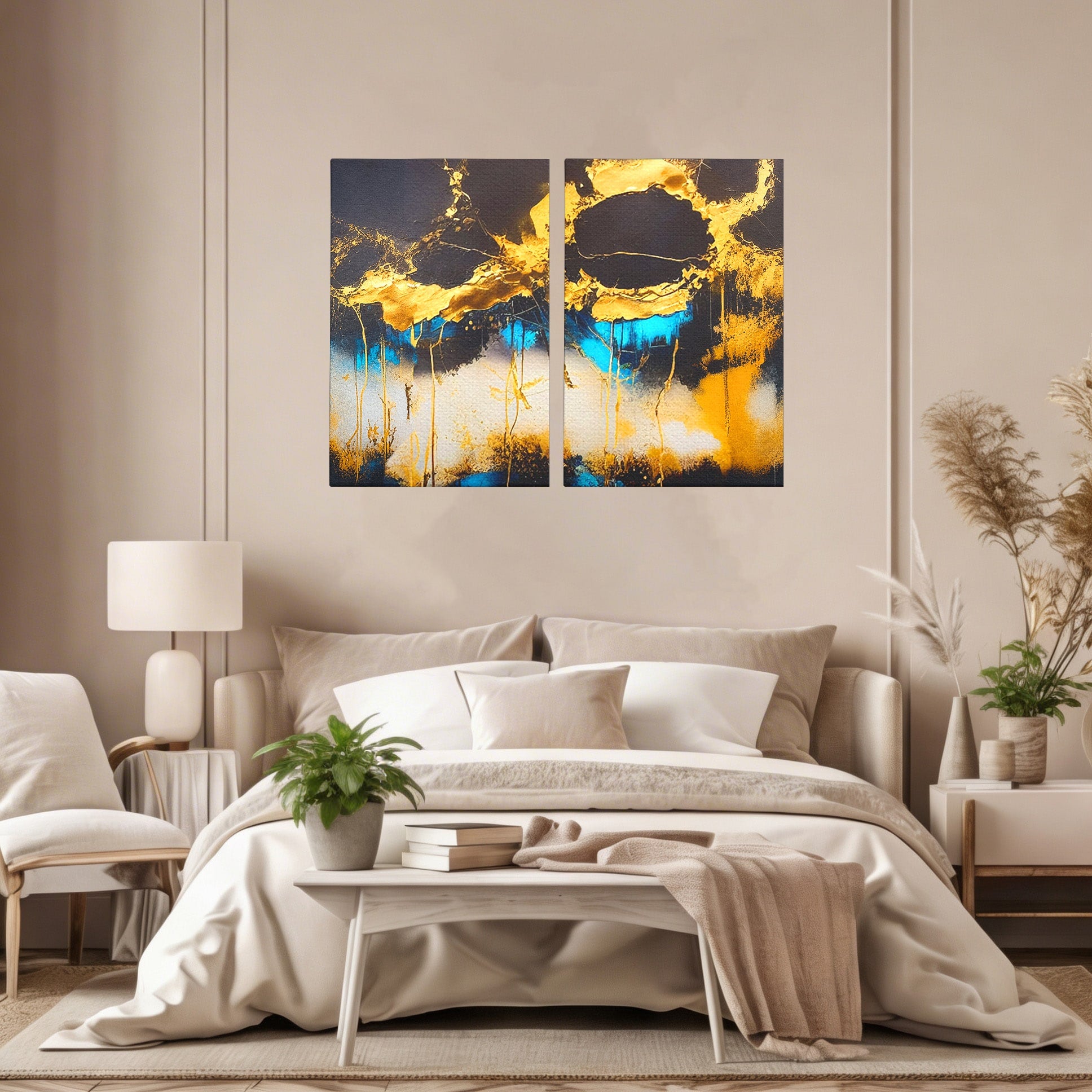 Set 2 Tablouri Canvas Premium LuxCanva® C2-1097, Abstract Marble, Marble, Abstract, Living Room, Bedroom, Relaxare, Culori Vibrante