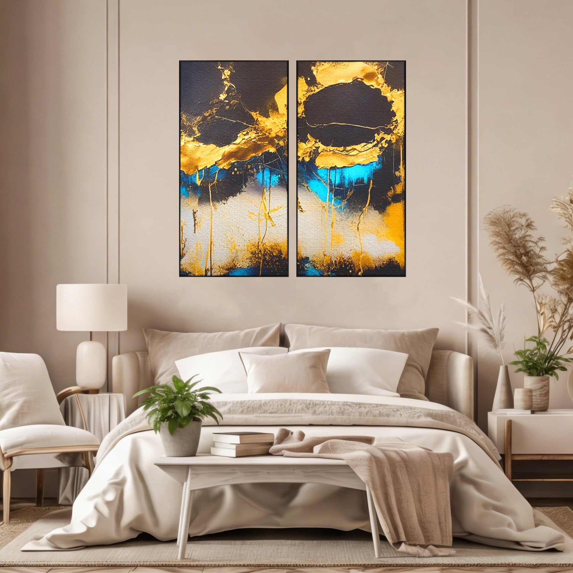 Set 2 Tablouri Canvas Premium LuxCanva® C2-1097, Abstract Marble, Marble, Abstract, Living Room, Bedroom, Relaxare, Culori Vibrante