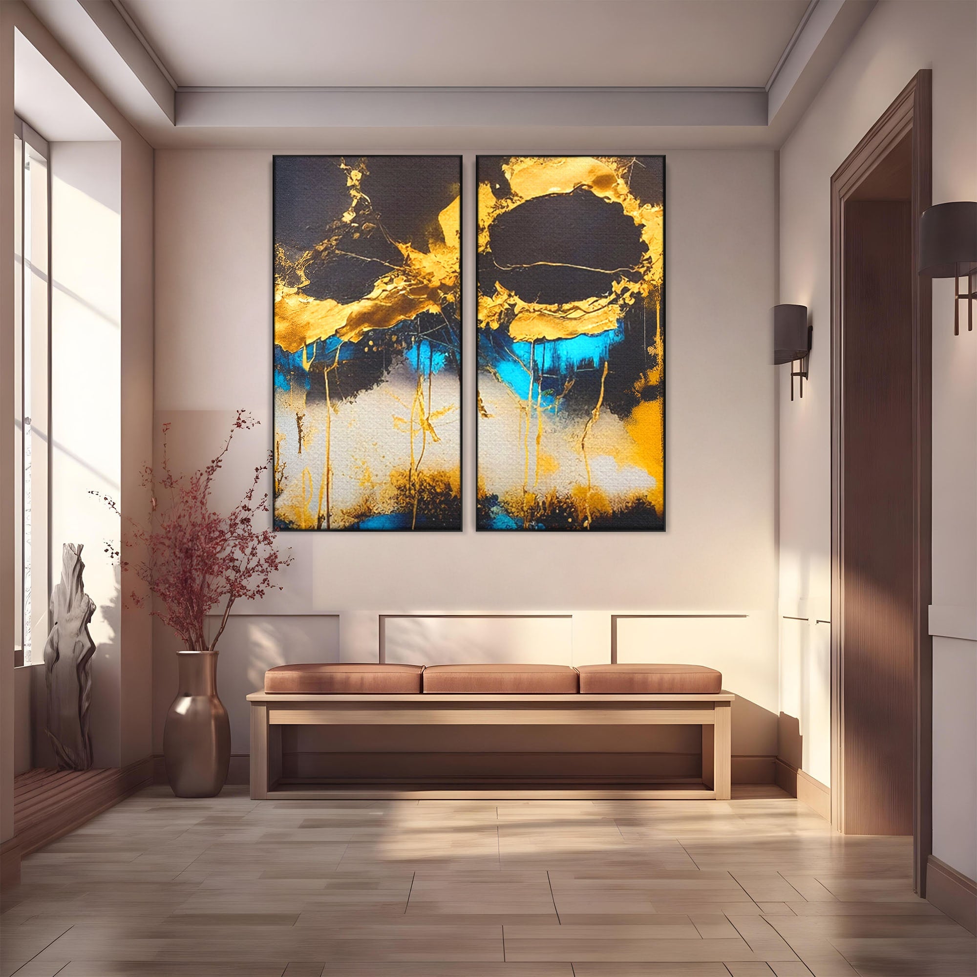 Set 2 Tablouri Canvas Premium LuxCanva® C2-1097, Abstract Marble, Marble, Abstract, Living Room, Bedroom, Relaxare, Culori Vibrante
