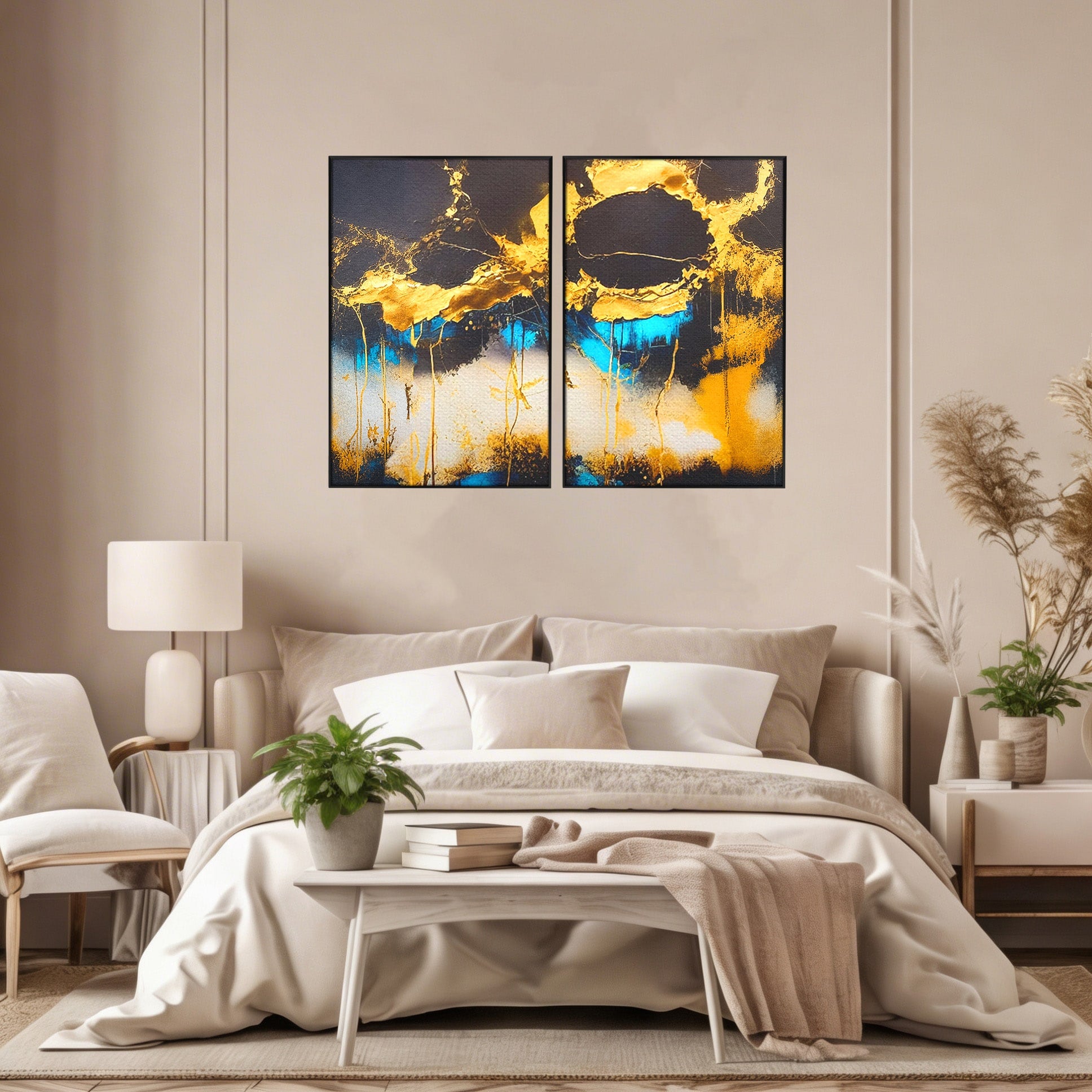 Set 2 Tablouri Canvas Premium LuxCanva® C2-1097, Abstract Marble, Marble, Abstract, Living Room, Bedroom, Relaxare, Culori Vibrante