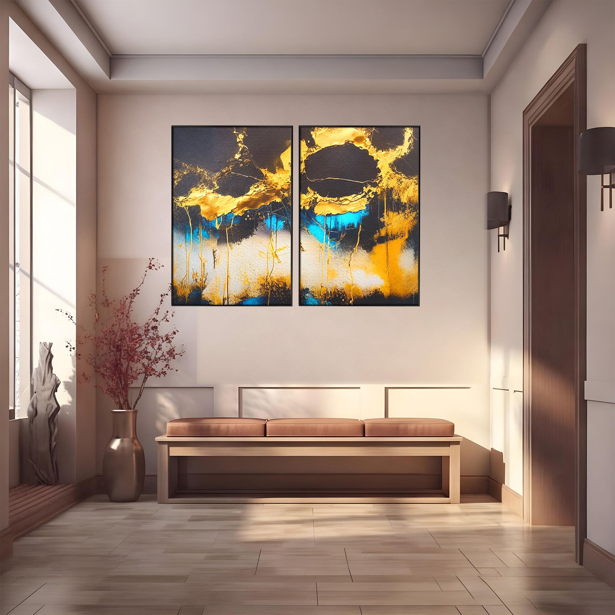 Set 2 Tablouri Canvas Premium LuxCanva® C2-1097, Abstract Marble, Marble, Abstract, Living Room, Bedroom, Relaxare, Culori Vibrante