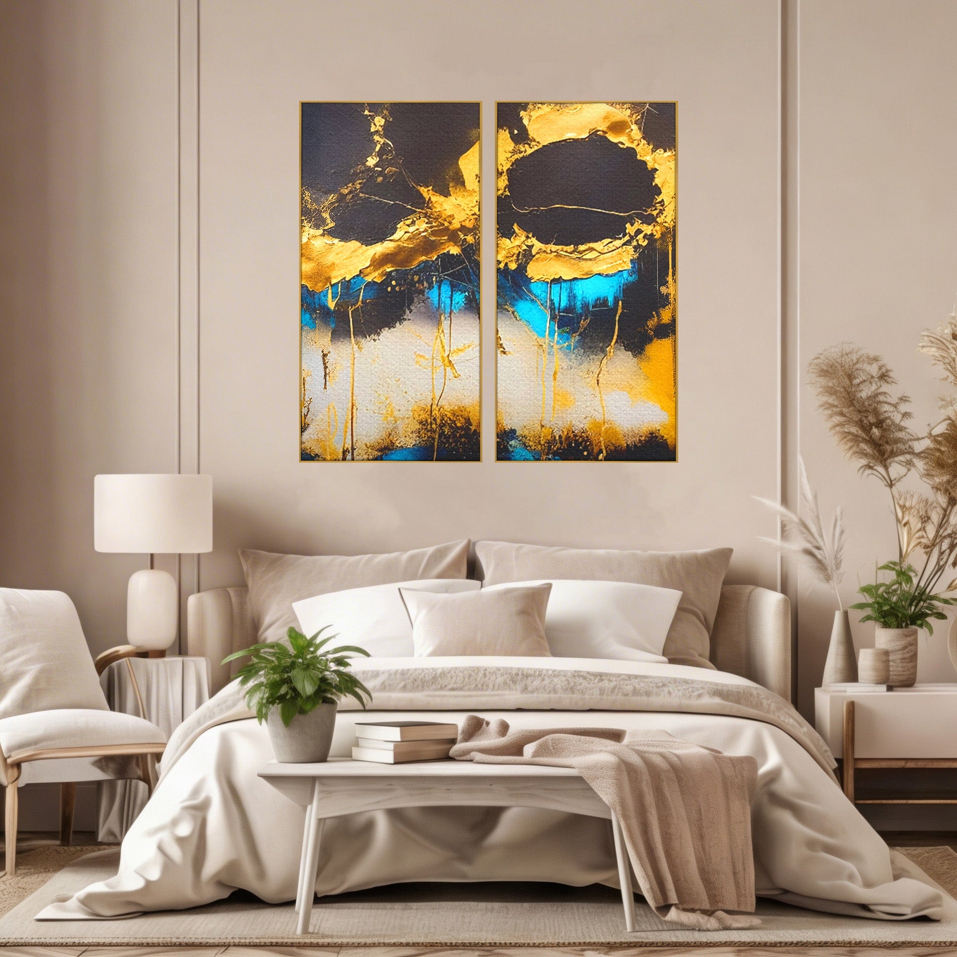 Set 2 Tablouri Canvas Premium LuxCanva® C2-1097, Abstract Marble, Marble, Abstract, Living Room, Bedroom, Relaxare, Culori Vibrante