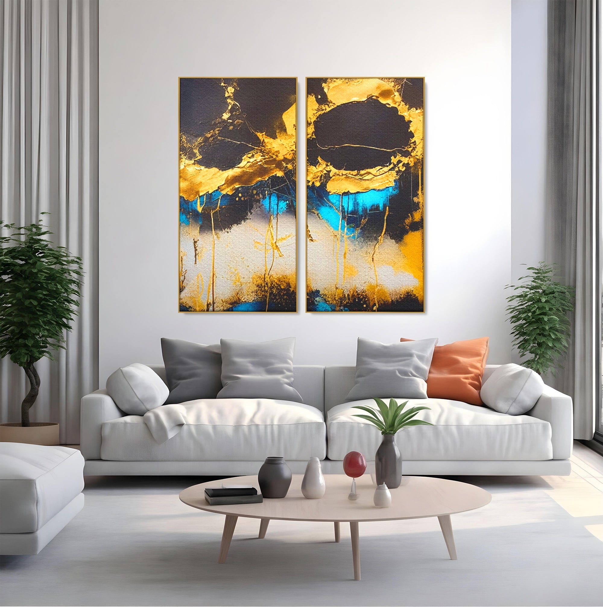 Set 2 Tablouri Canvas Premium LuxCanva® C2-1097, Abstract Marble, Marble, Abstract, Living Room, Bedroom, Relaxare, Culori Vibrante