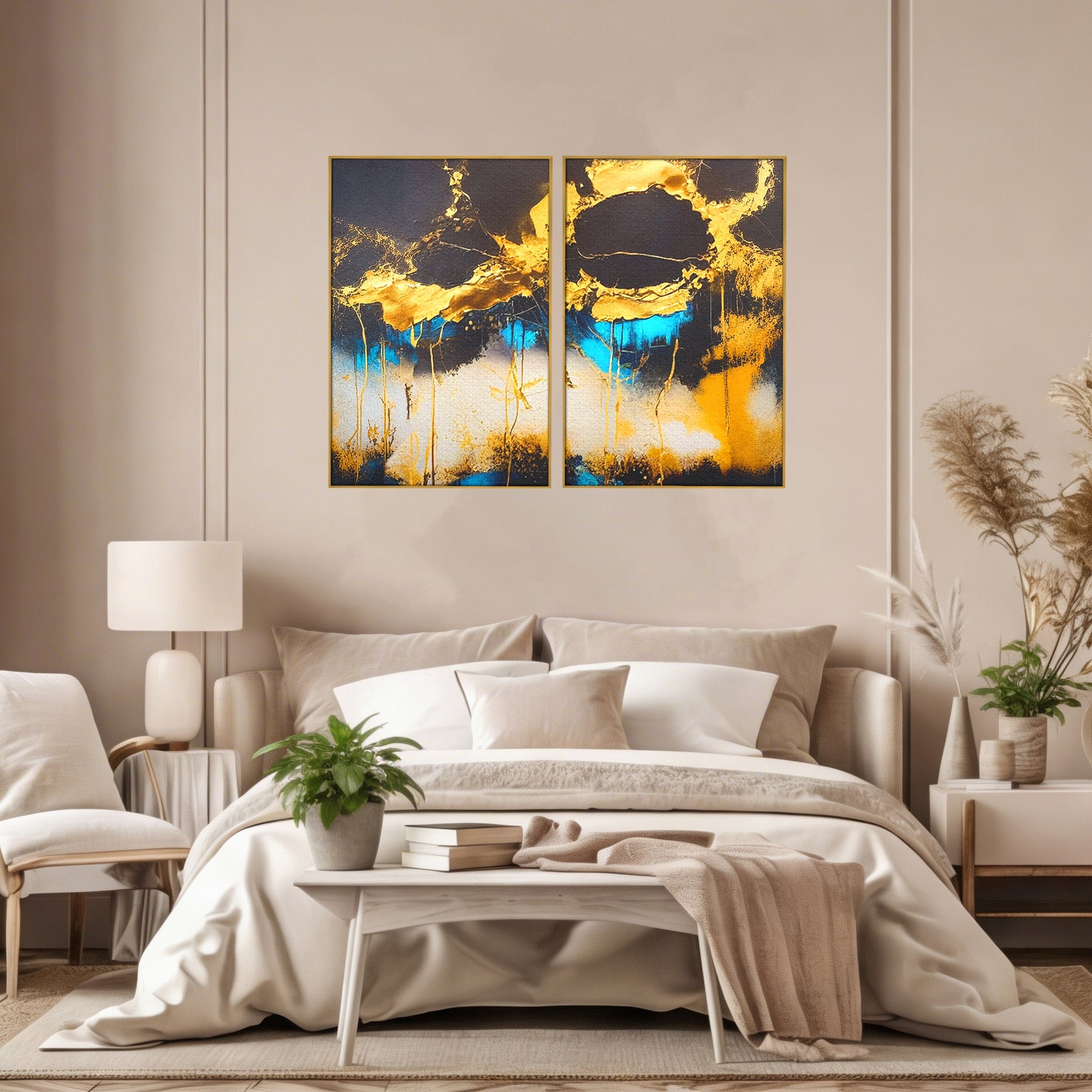 Set 2 Tablouri Canvas Premium LuxCanva® C2-1097, Abstract Marble, Marble, Abstract, Living Room, Bedroom, Relaxare, Culori Vibrante