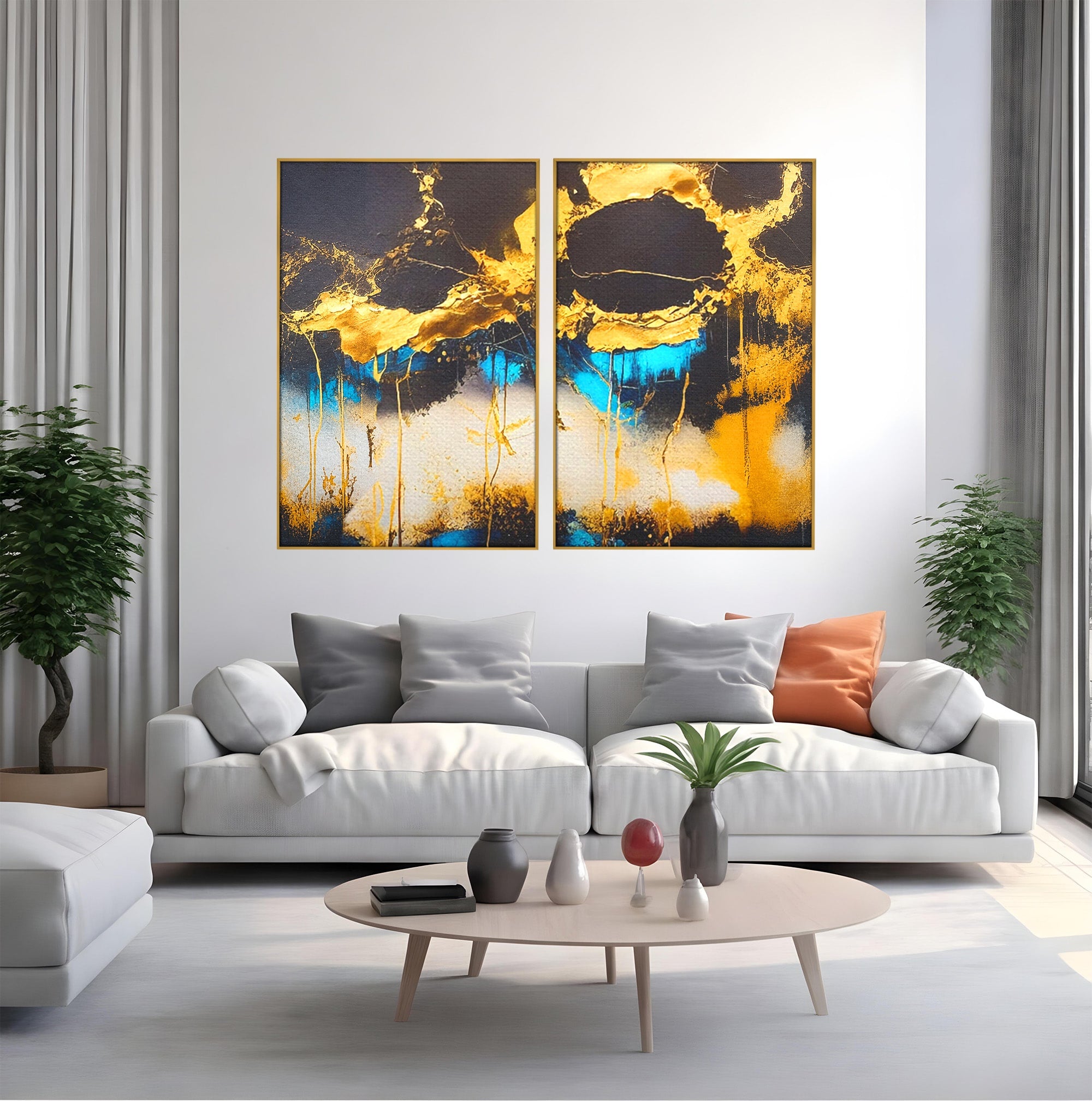 Set 2 Tablouri Canvas Premium LuxCanva® C2-1097, Abstract Marble, Marble, Abstract, Living Room, Bedroom, Relaxare, Culori Vibrante