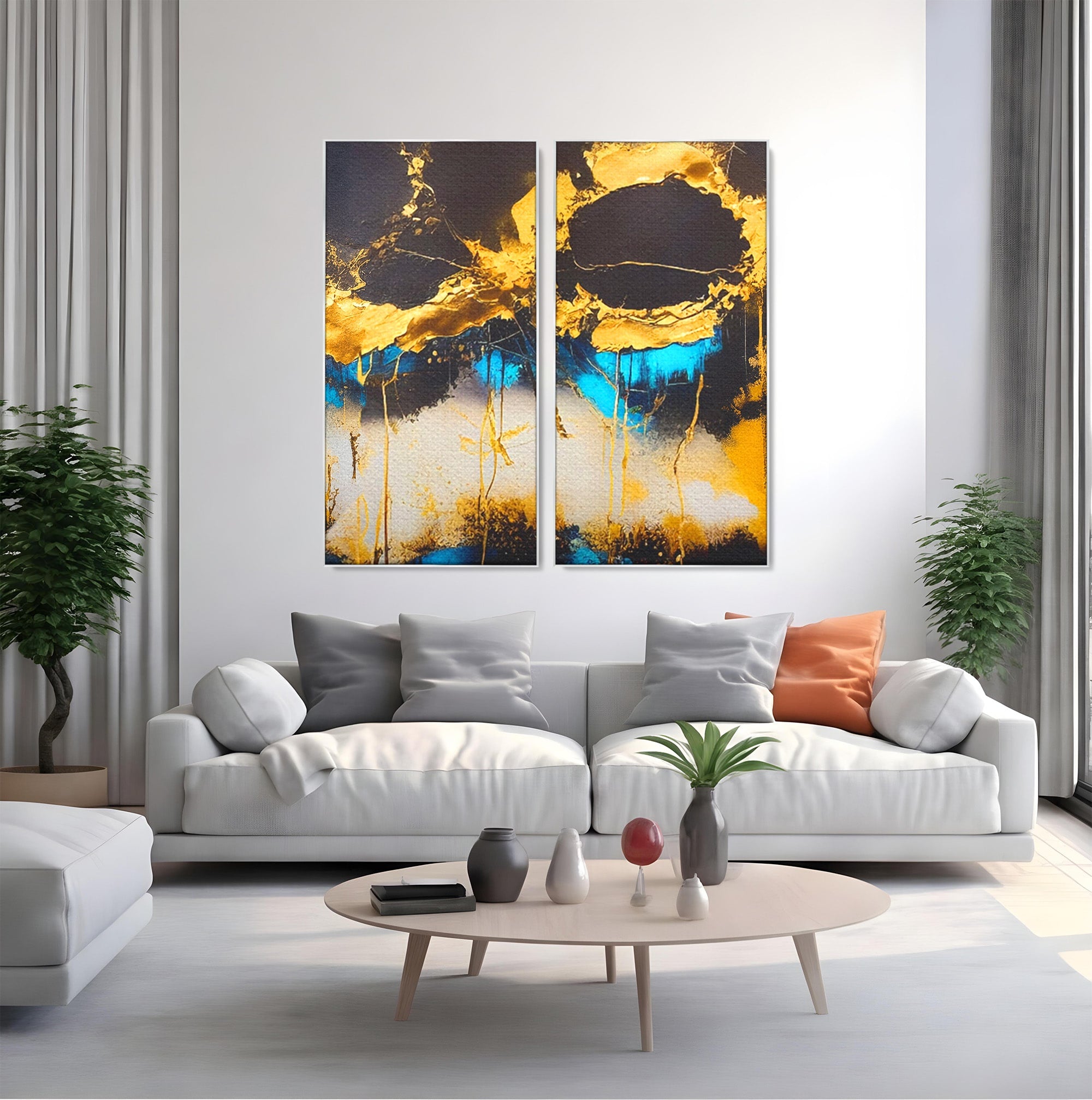 Set 2 Tablouri Canvas Premium LuxCanva® C2-1097, Abstract Marble, Marble, Abstract, Living Room, Bedroom, Relaxare, Culori Vibrante