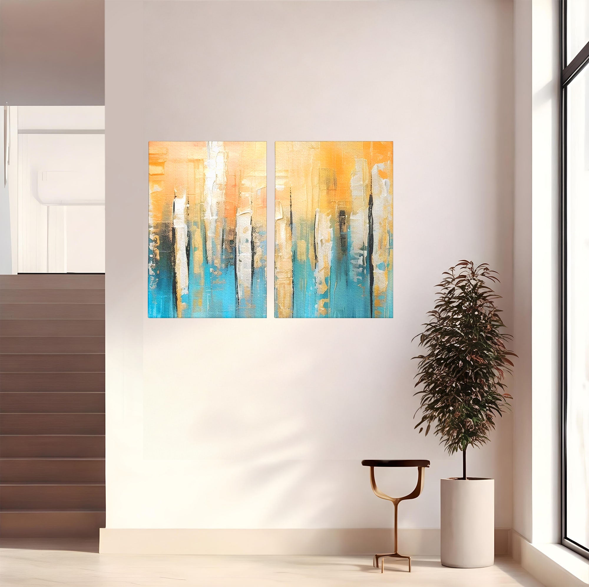 Set 2 Tablouri Canvas Premium LuxCanva® C2-1182, Pictura Colorata Abstracta, Culori, Abstract, Relaxare, Living Room, Culori Vibrante