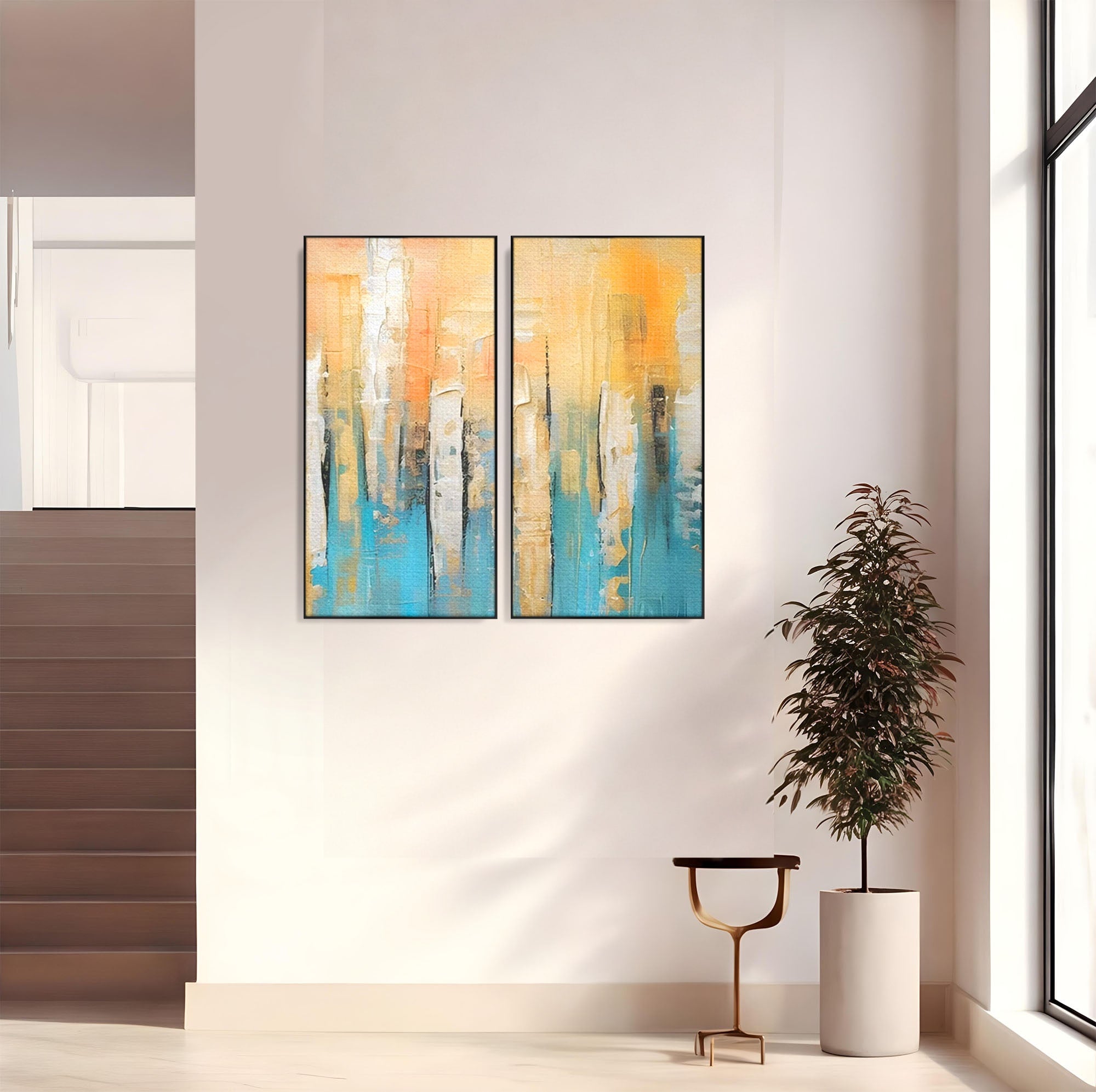 Set 2 Tablouri Canvas Premium LuxCanva® C2-1182, Pictura Colorata Abstracta, Culori, Abstract, Relaxare, Living Room, Culori Vibrante