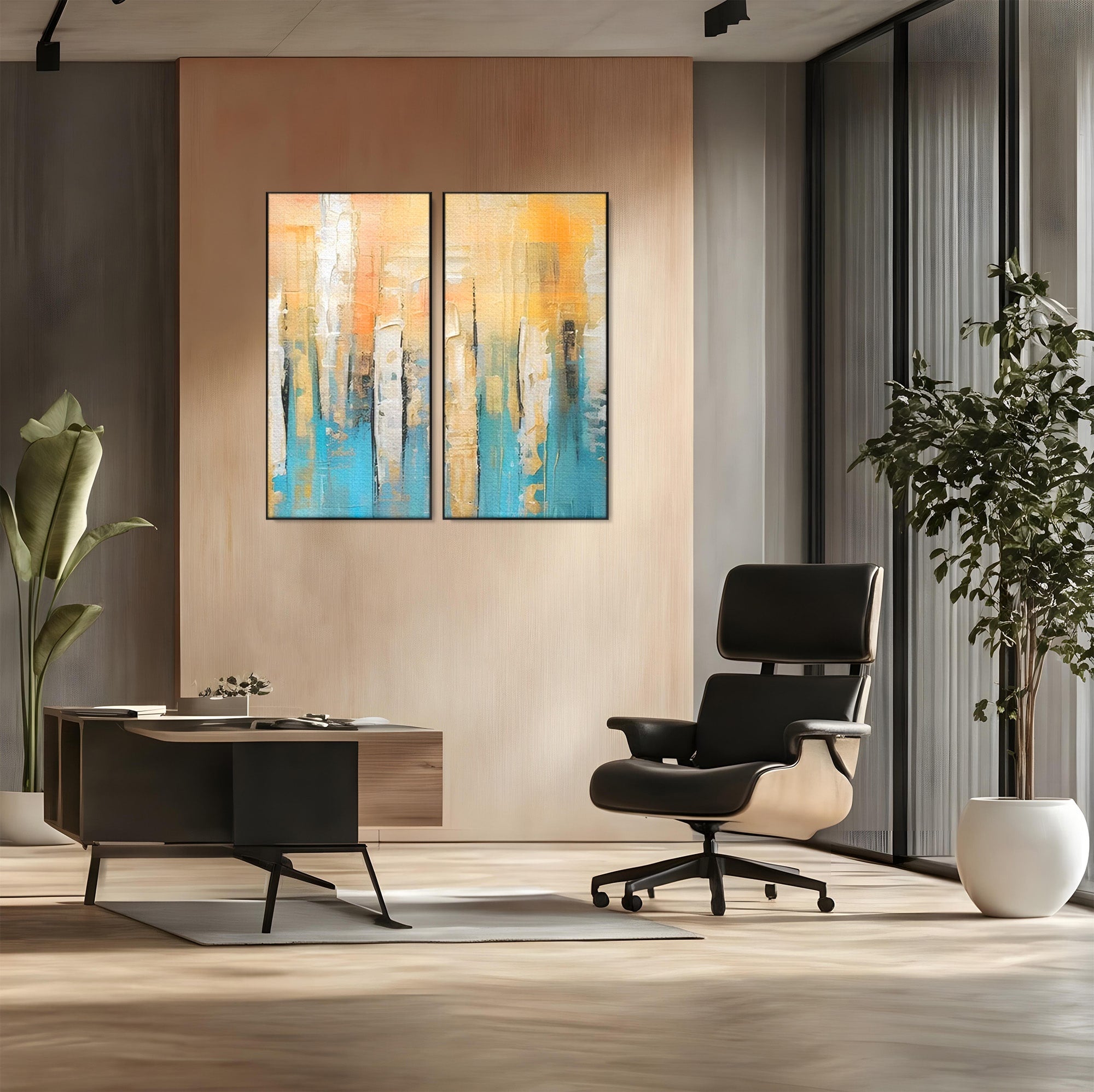 Set 2 Tablouri Canvas Premium LuxCanva® C2-1182, Pictura Colorata Abstracta, Culori, Abstract, Relaxare, Living Room, Culori Vibrante