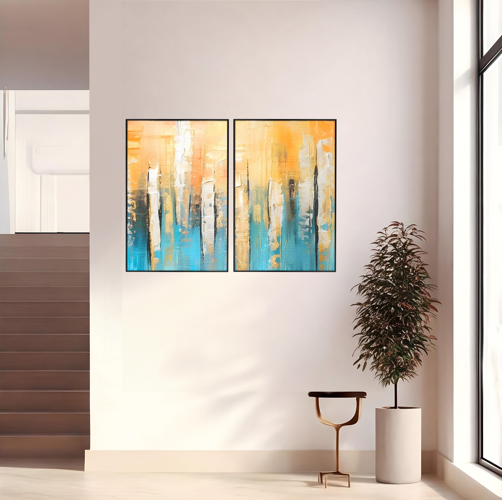 Set 2 Tablouri Canvas Premium LuxCanva® C2-1182, Pictura Colorata Abstracta, Culori, Abstract, Relaxare, Living Room, Culori Vibrante