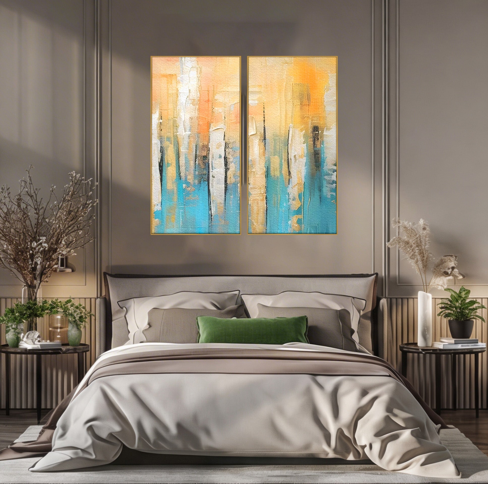 Set 2 Tablouri Canvas Premium LuxCanva® C2-1182, Pictura Colorata Abstracta, Culori, Abstract, Relaxare, Living Room, Culori Vibrante
