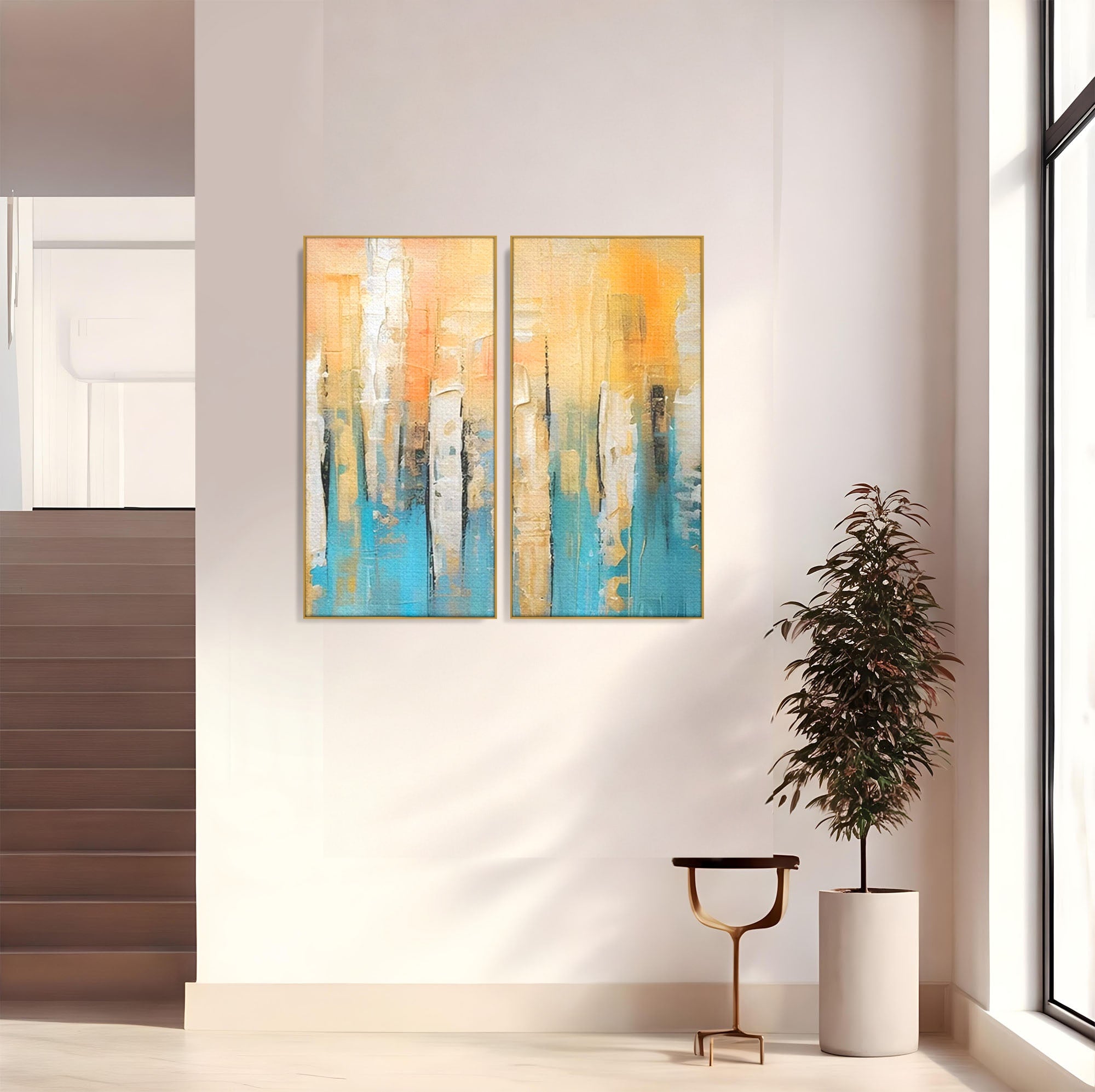 Set 2 Tablouri Canvas Premium LuxCanva® C2-1182, Pictura Colorata Abstracta, Culori, Abstract, Relaxare, Living Room, Culori Vibrante