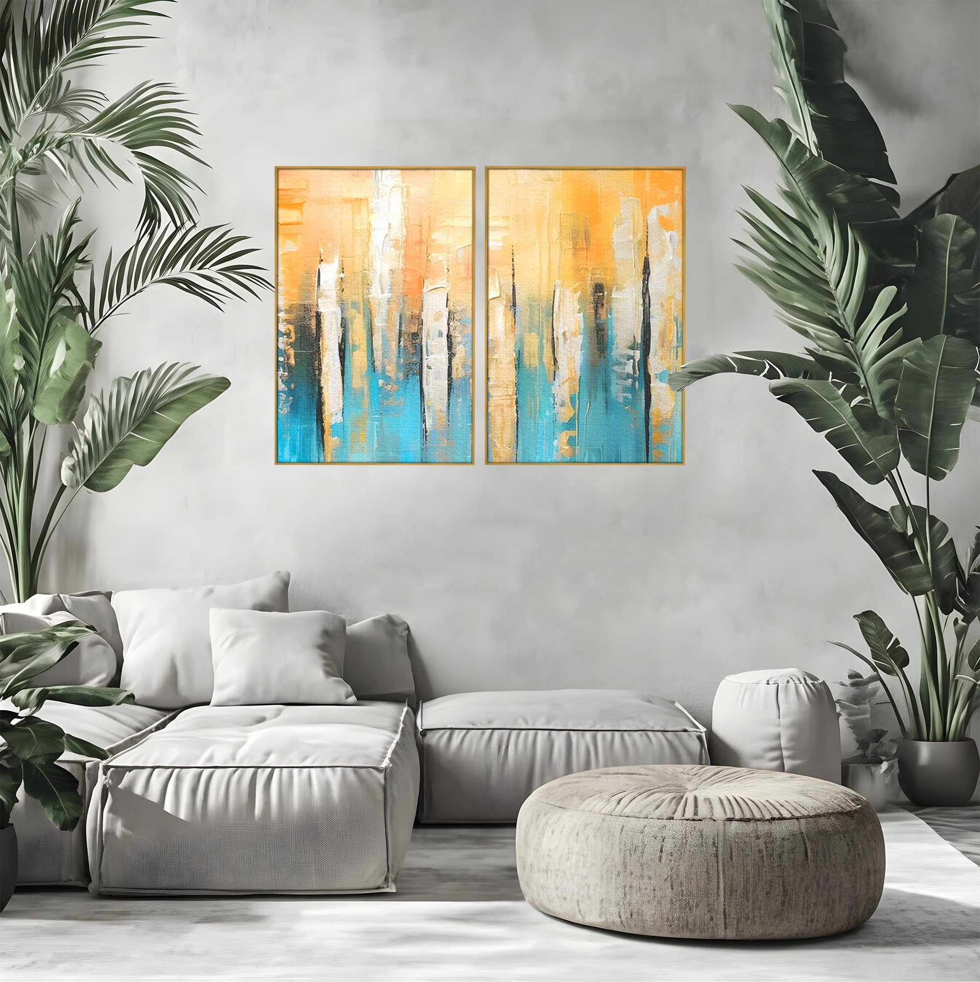 Set 2 Tablouri Canvas Premium LuxCanva® C2-1182, Pictura Colorata Abstracta, Culori, Abstract, Relaxare, Living Room, Culori Vibrante