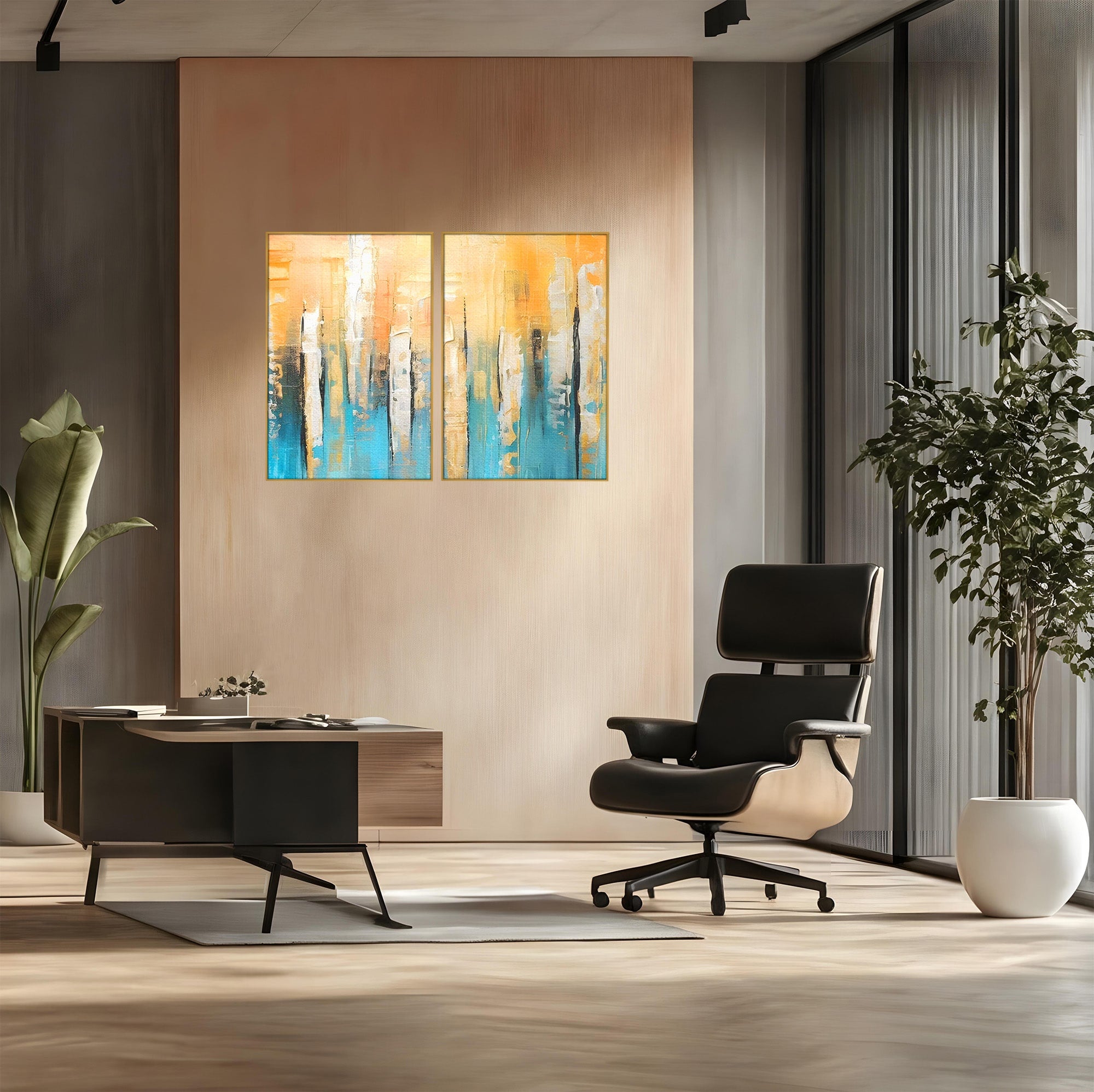 Set 2 Tablouri Canvas Premium LuxCanva® C2-1182, Pictura Colorata Abstracta, Culori, Abstract, Relaxare, Living Room, Culori Vibrante