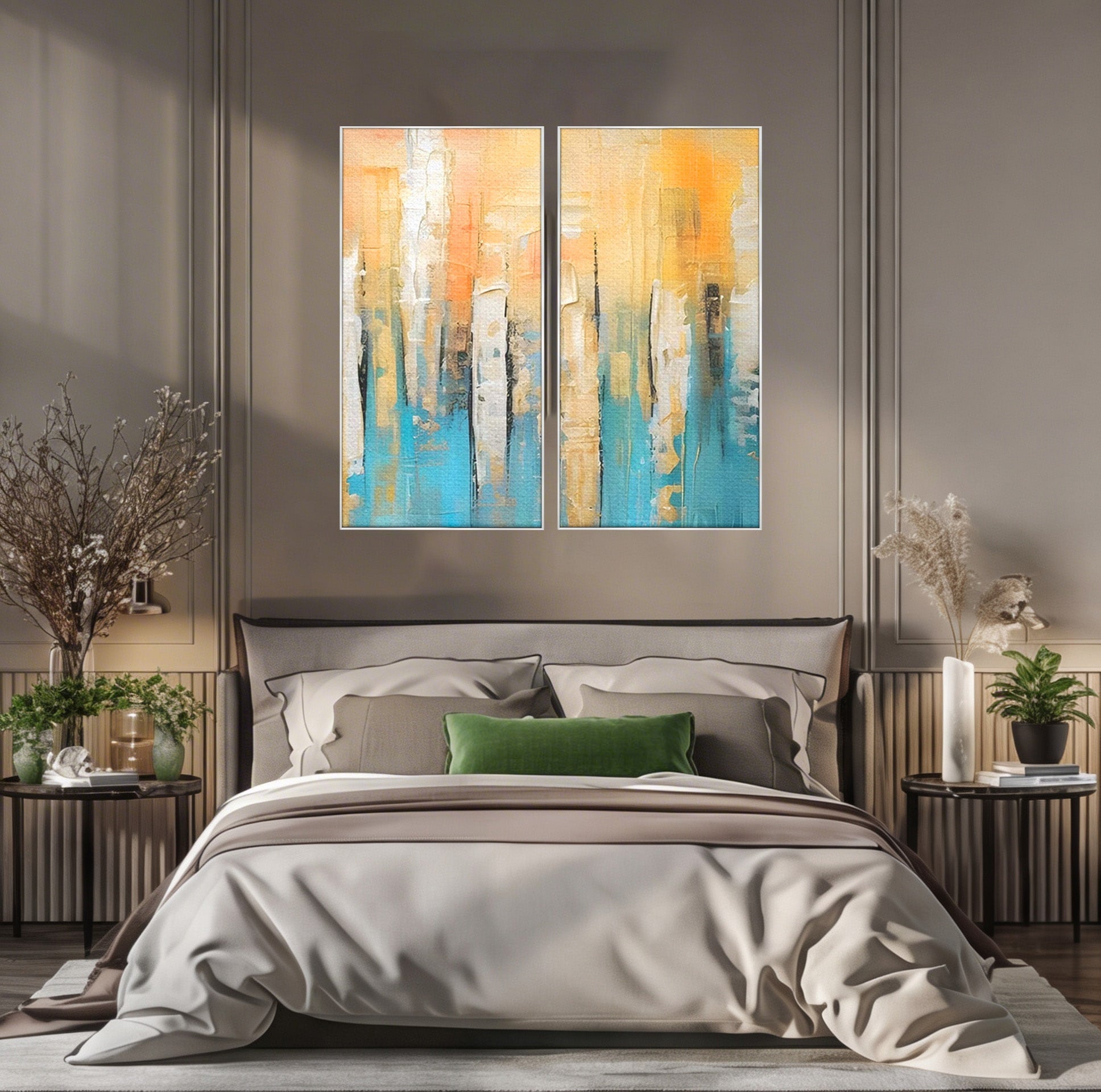 Set 2 Tablouri Canvas Premium LuxCanva® C2-1182, Pictura Colorata Abstracta, Culori, Abstract, Relaxare, Living Room, Culori Vibrante