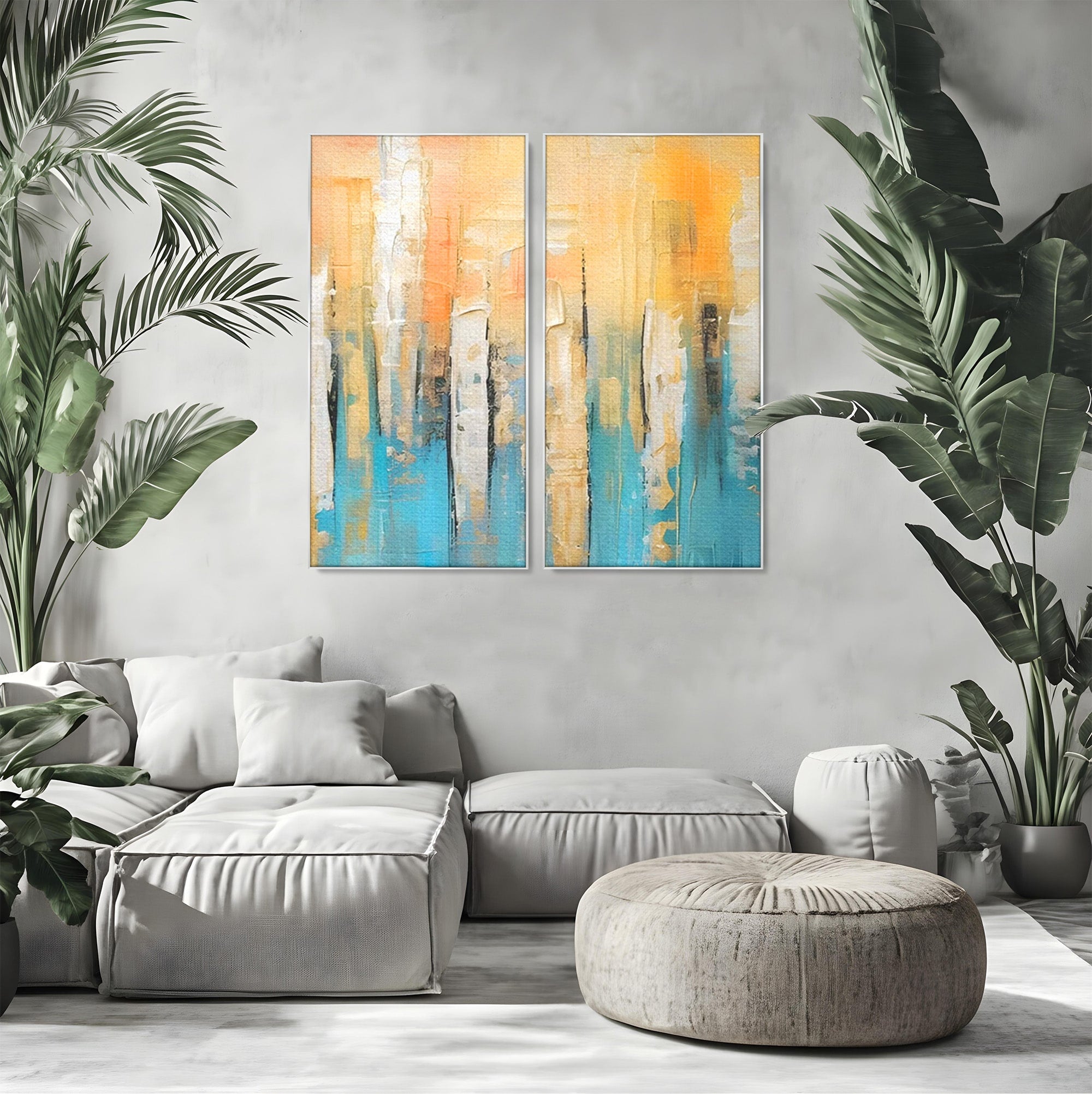 Set 2 Tablouri Canvas Premium LuxCanva® C2-1182, Pictura Colorata Abstracta, Culori, Abstract, Relaxare, Living Room, Culori Vibrante