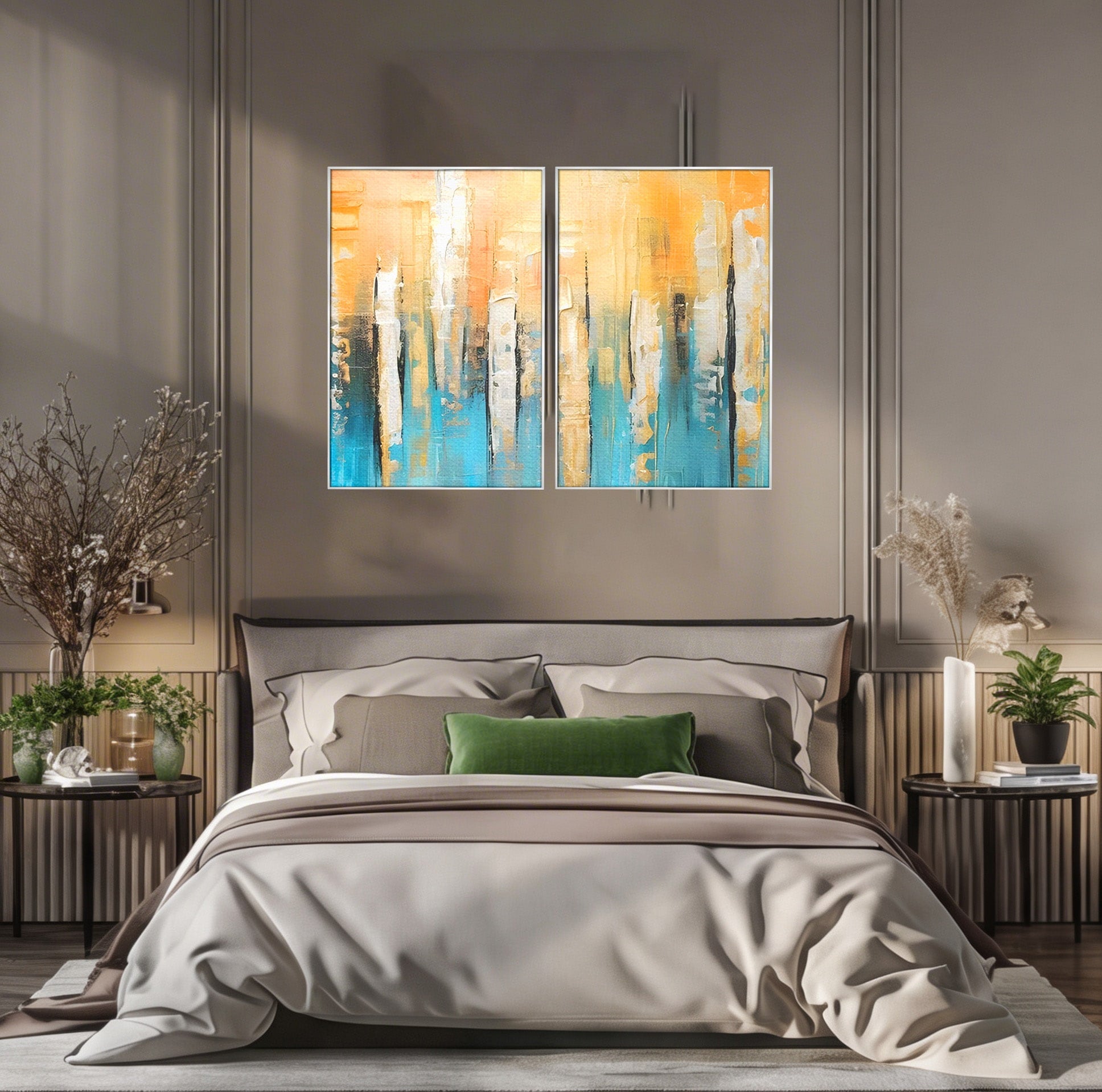 Set 2 Tablouri Canvas Premium LuxCanva® C2-1182, Pictura Colorata Abstracta, Culori, Abstract, Relaxare, Living Room, Culori Vibrante