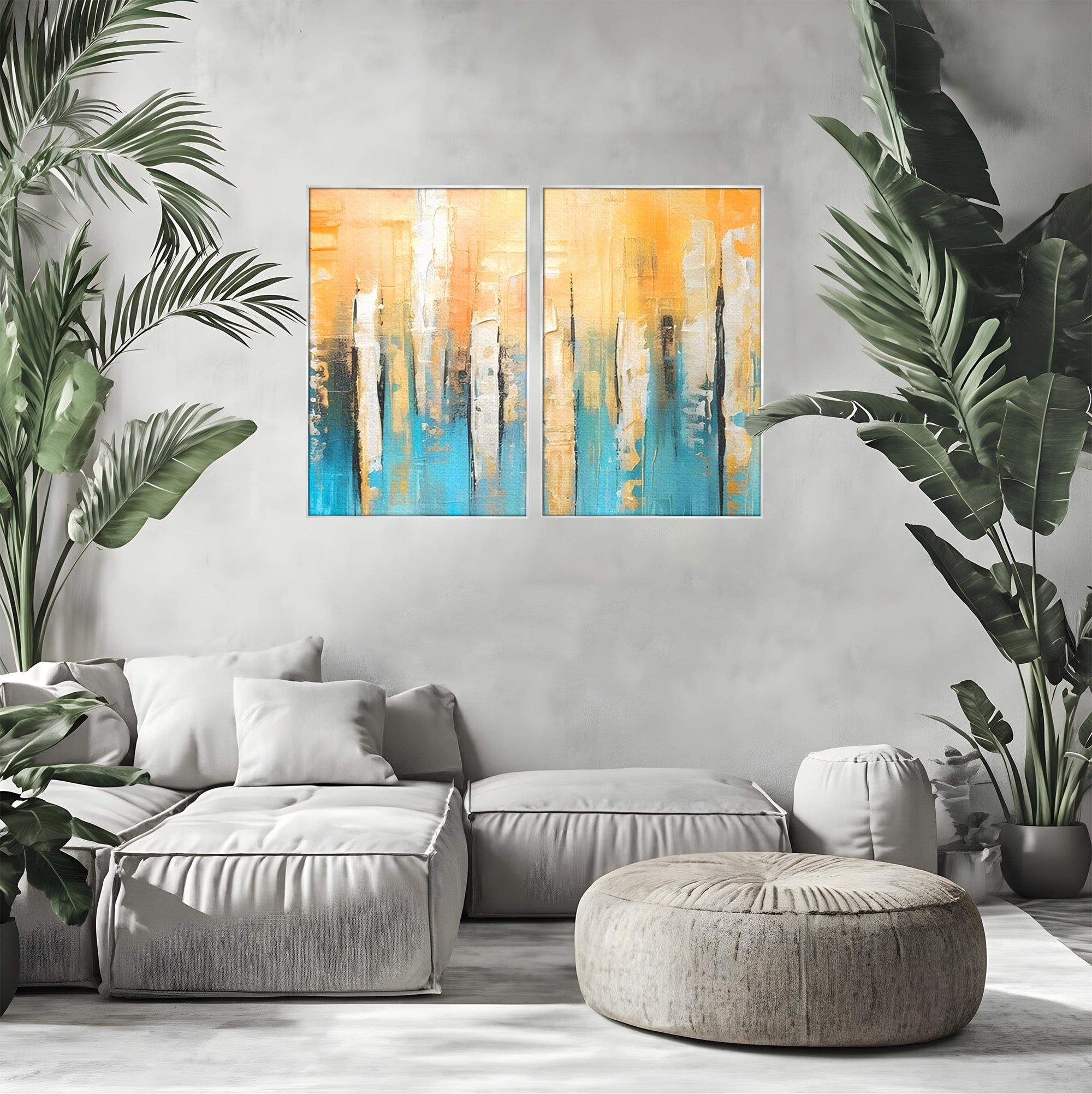 Set 2 Tablouri Canvas Premium LuxCanva® C2-1182, Pictura Colorata Abstracta, Culori, Abstract, Relaxare, Living Room, Culori Vibrante