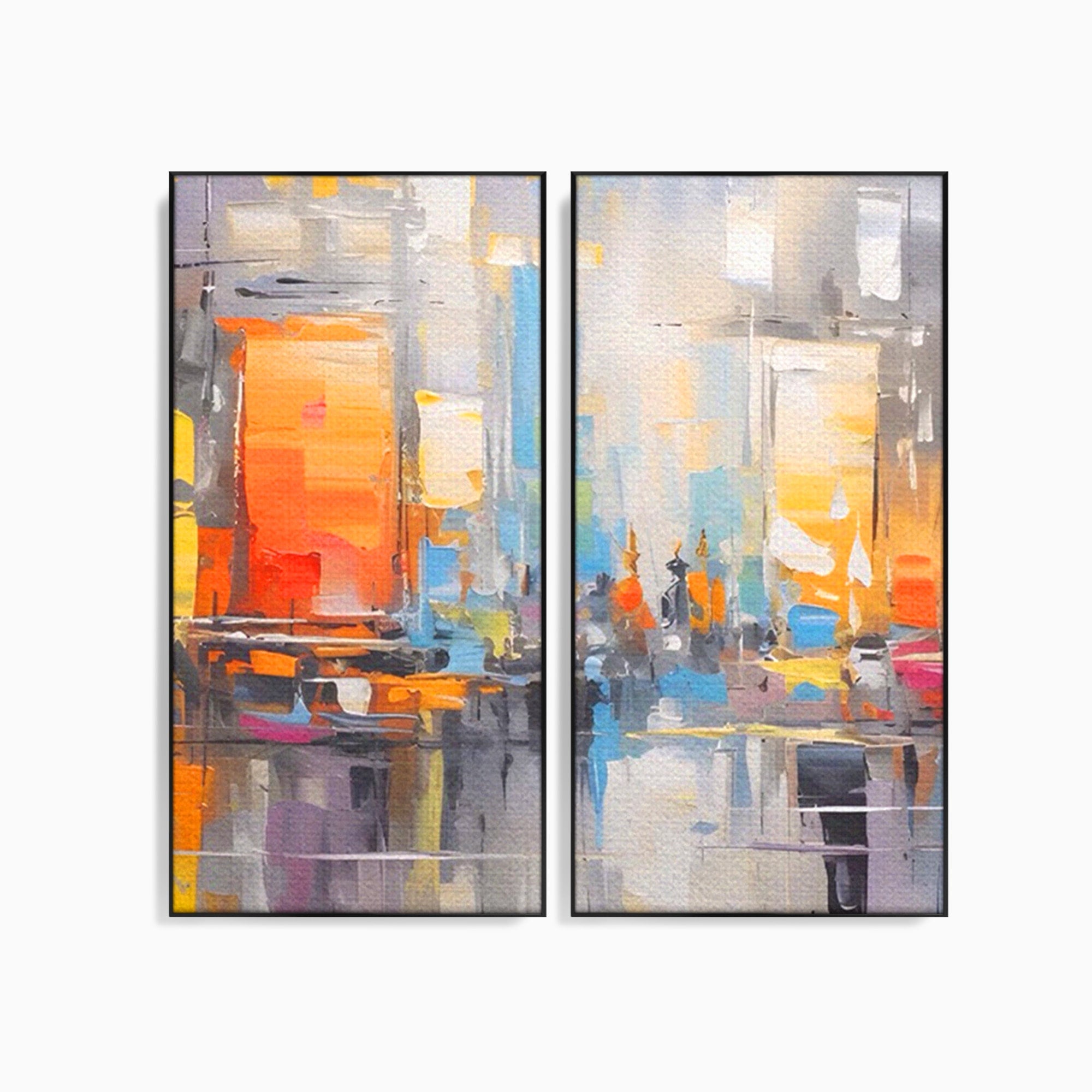 Set 2 Tablouri Canvas Premium LuxCanva® C2-1187, Oras Abstract, Oras, Abstract, Modern, Living, Birou, Culori Vibrante