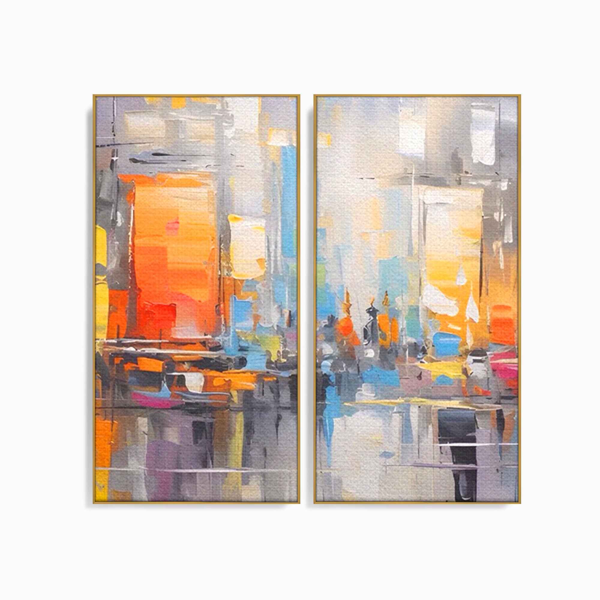 Set 2 Tablouri Canvas Premium LuxCanva® C2-1187, Oras Abstract, Oras, Abstract, Modern, Living, Birou, Culori Vibrante