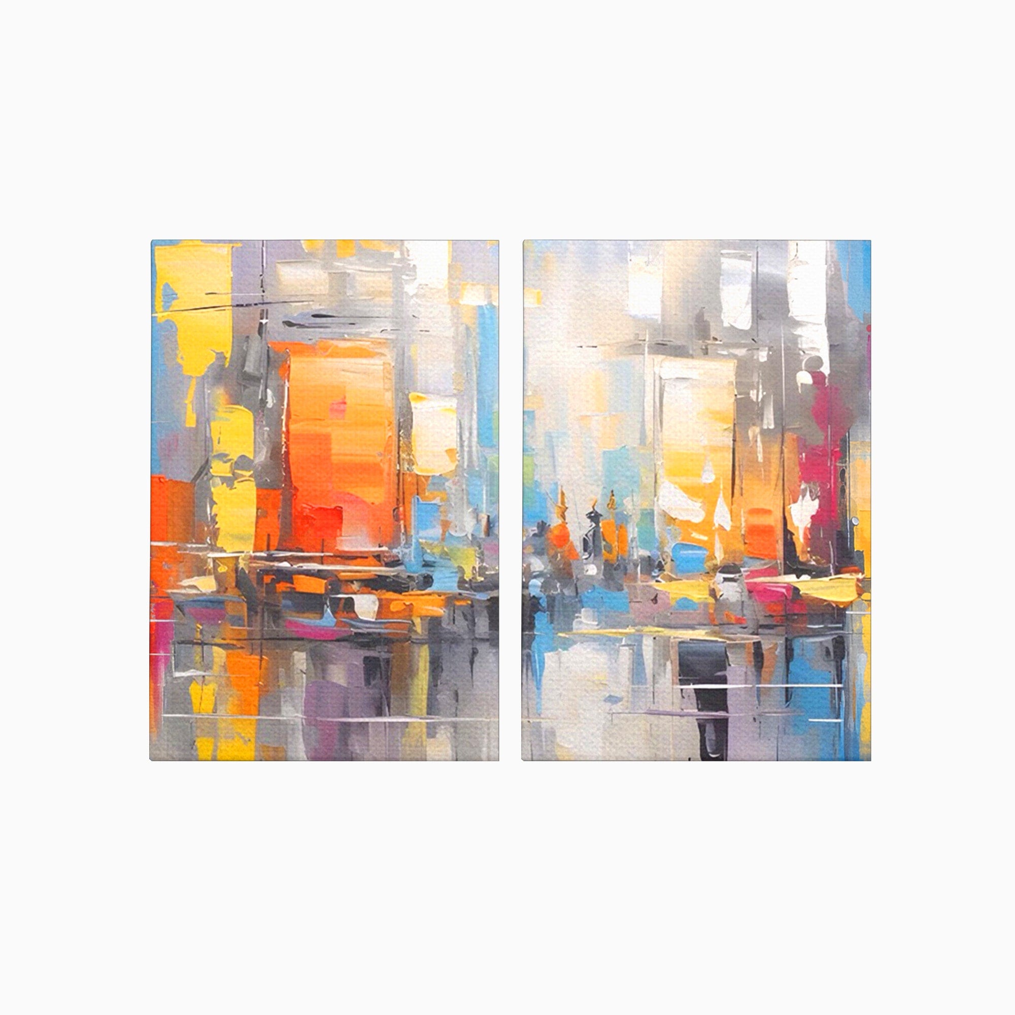 Set 2 Tablouri Canvas Premium LuxCanva® C2-1187, Oras Abstract, Oras, Abstract, Modern, Living, Birou, Culori Vibrante
