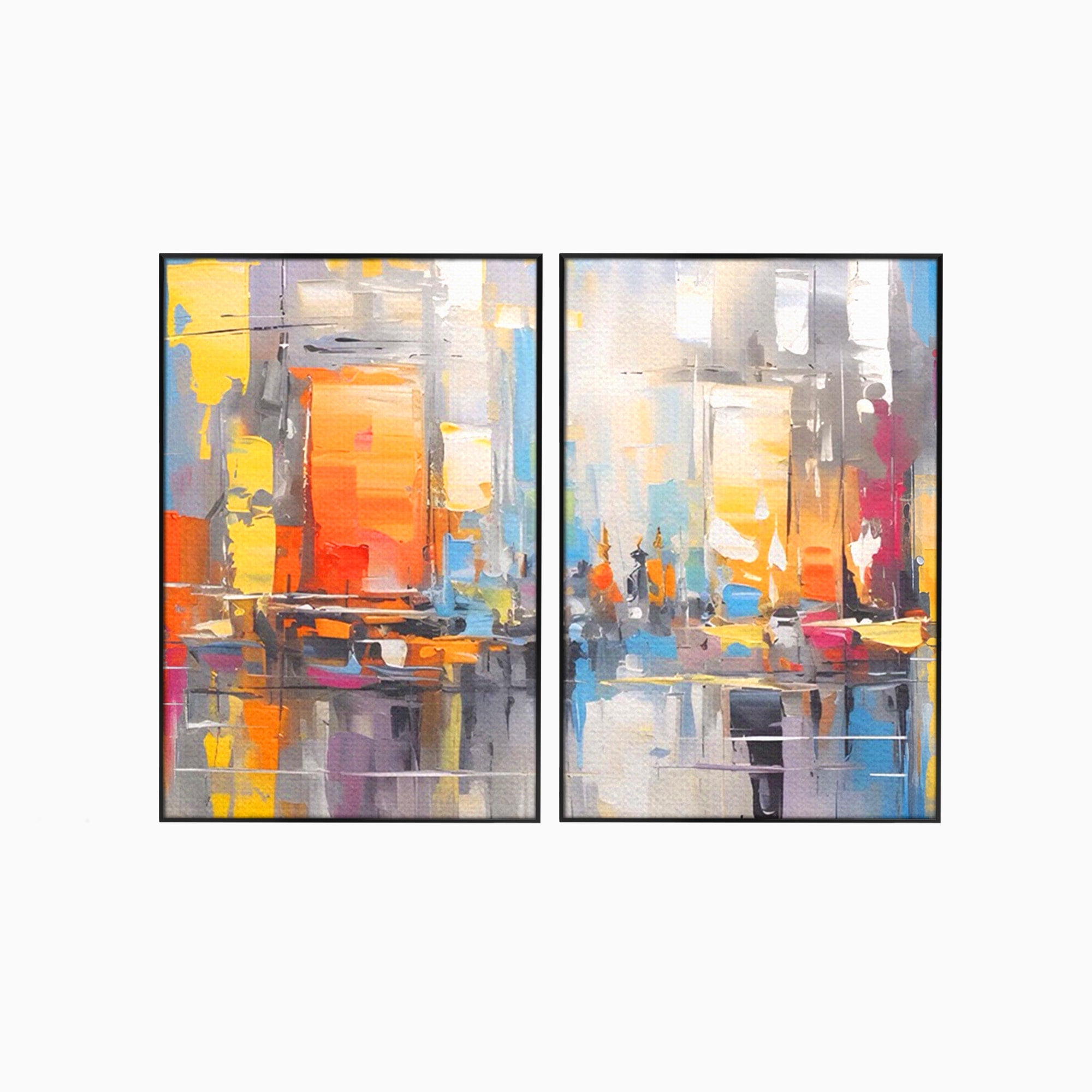 Set 2 Tablouri Canvas Premium LuxCanva® C2-1187, Oras Abstract, Oras, Abstract, Modern, Living, Birou, Culori Vibrante