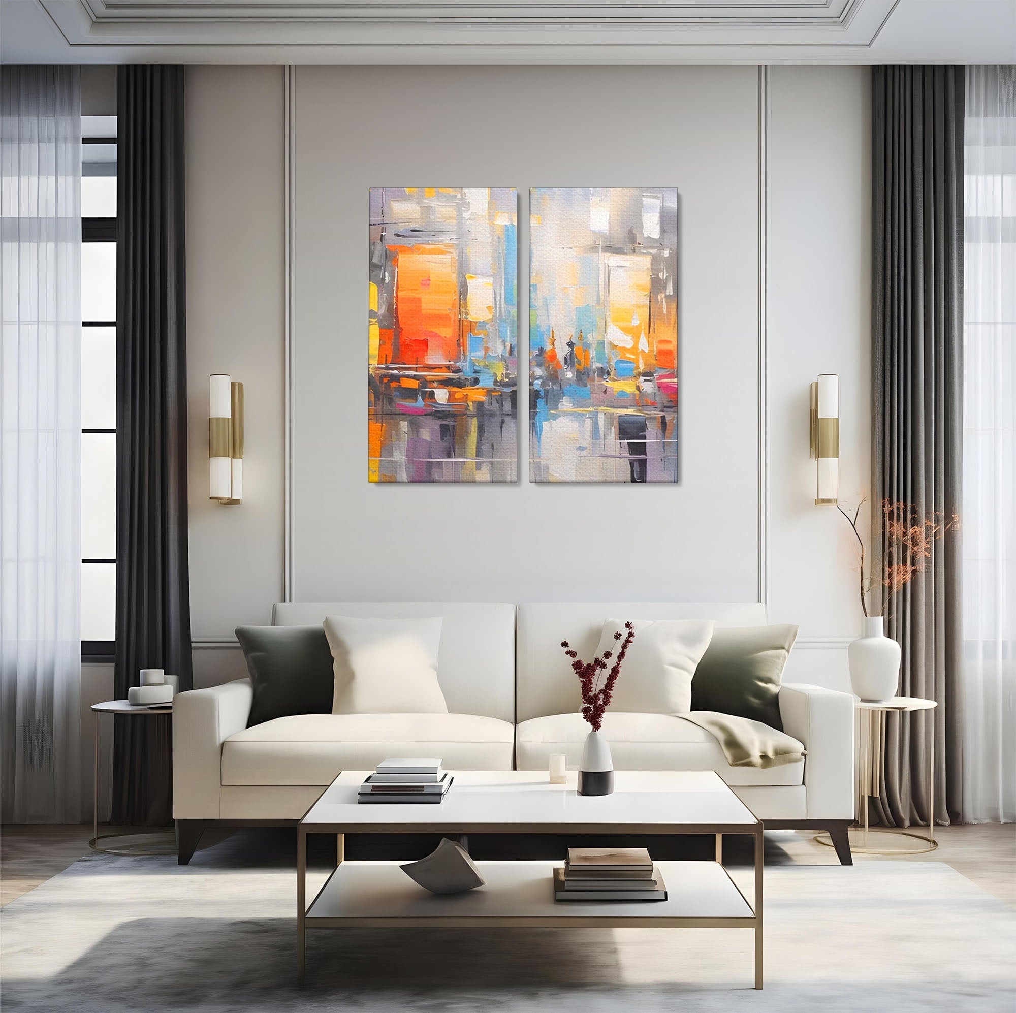 Set 2 Tablouri Canvas Premium LuxCanva® C2-1187, Oras Abstract, Oras, Abstract, Modern, Living, Birou, Culori Vibrante