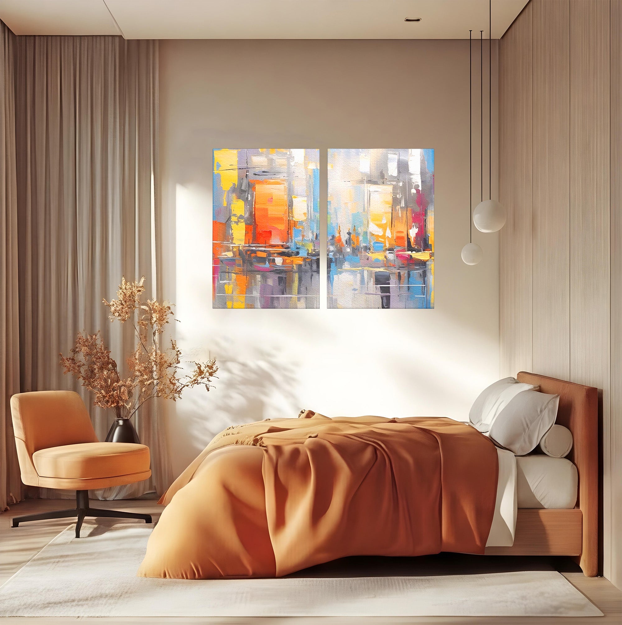 Set 2 Tablouri Canvas Premium LuxCanva® C2-1187, Oras Abstract, Oras, Abstract, Modern, Living, Birou, Culori Vibrante