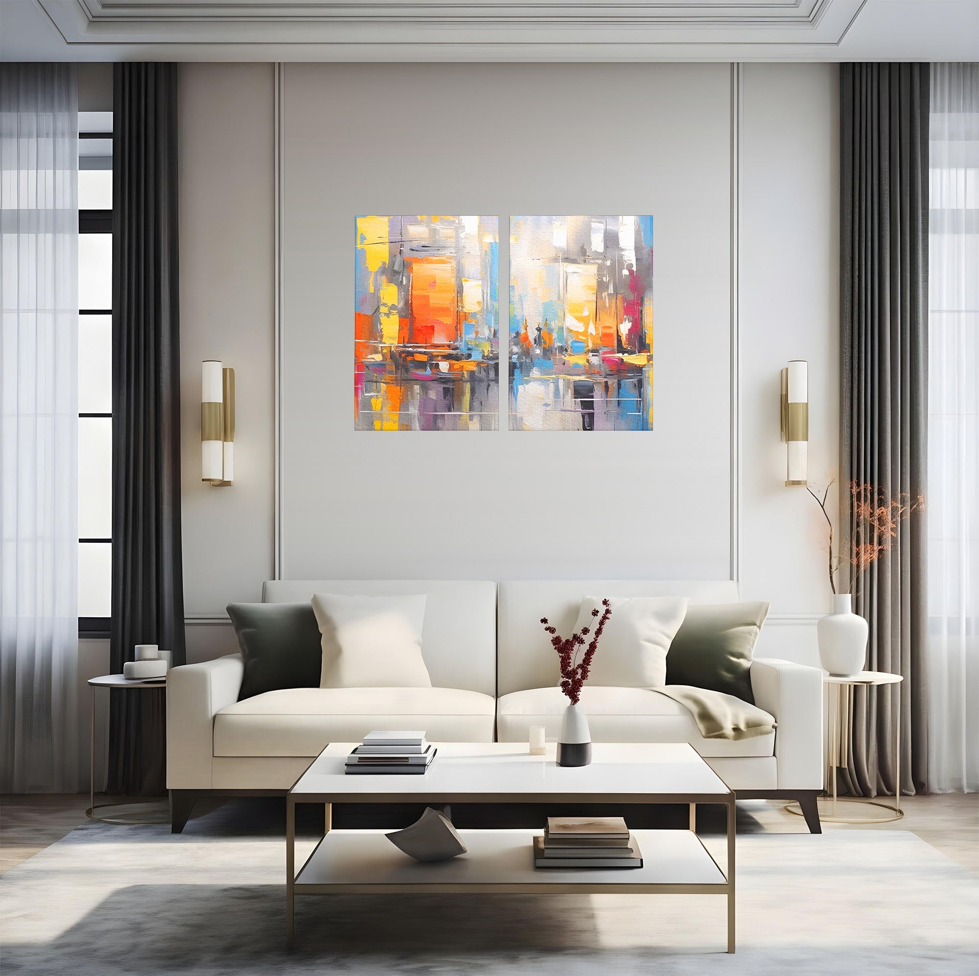 Set 2 Tablouri Canvas Premium LuxCanva® C2-1187, Oras Abstract, Oras, Abstract, Modern, Living, Birou, Culori Vibrante