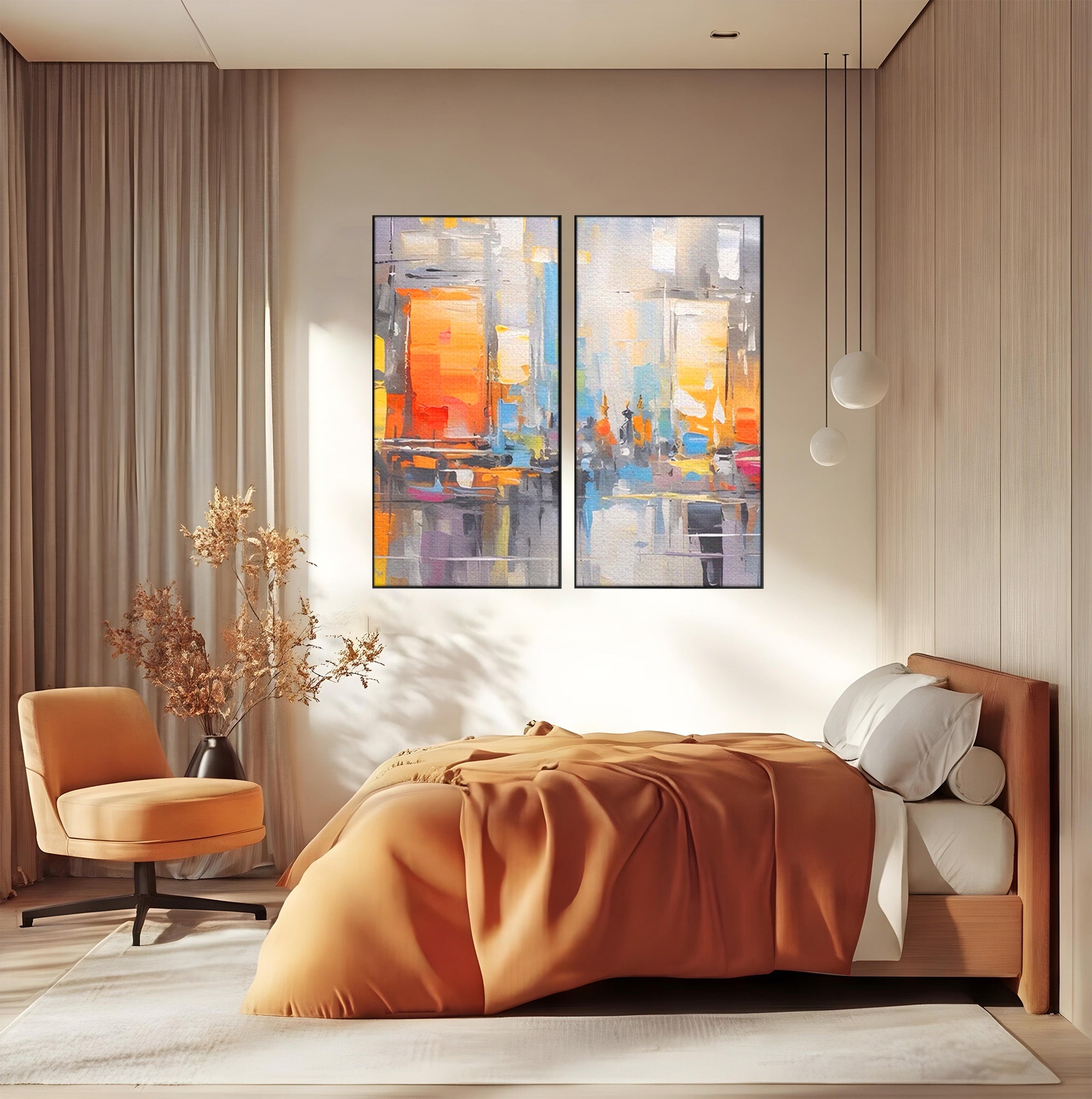 Set 2 Tablouri Canvas Premium LuxCanva® C2-1187, Oras Abstract, Oras, Abstract, Modern, Living, Birou, Culori Vibrante