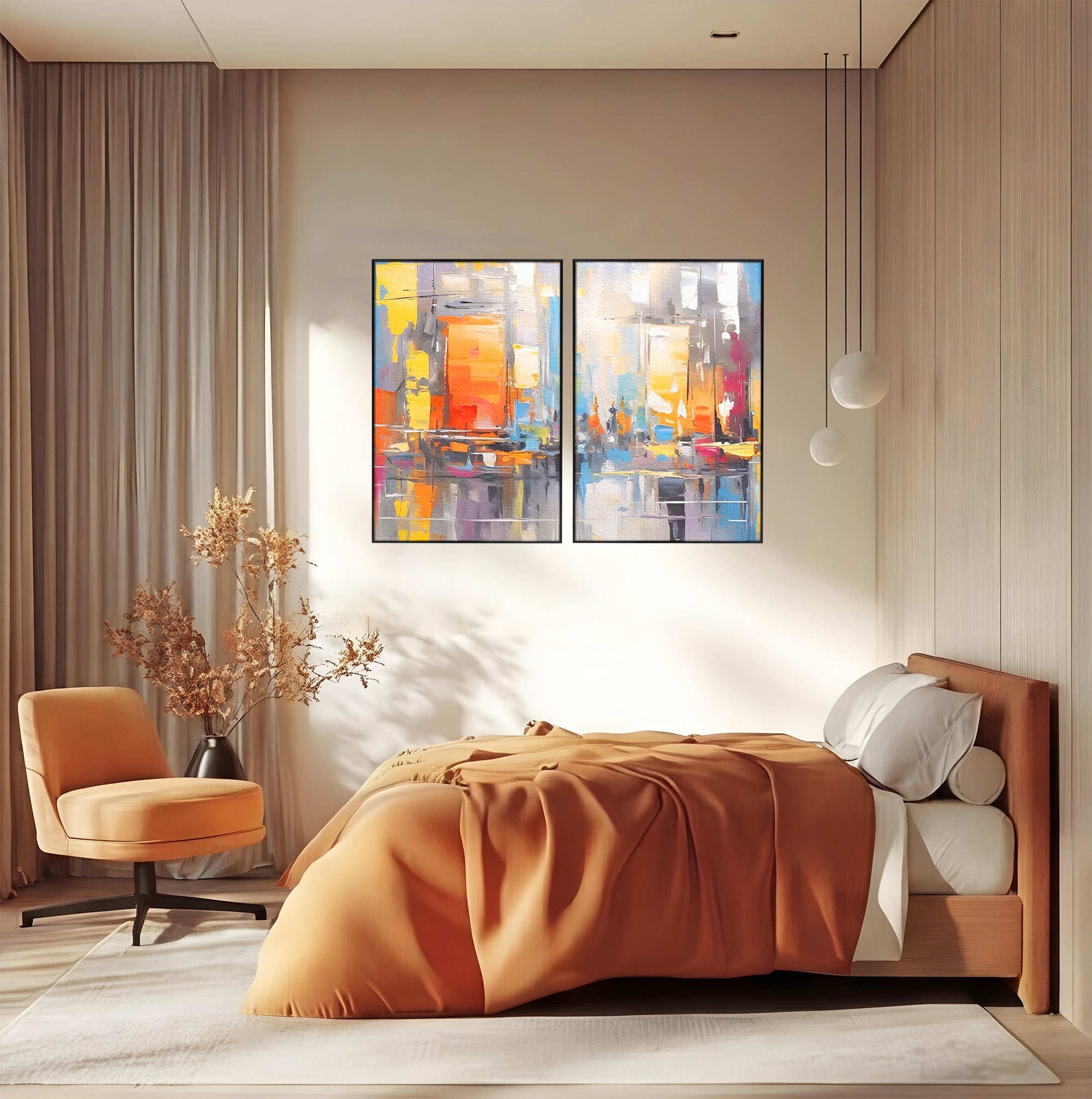 Set 2 Tablouri Canvas Premium LuxCanva® C2-1187, Oras Abstract, Oras, Abstract, Modern, Living, Birou, Culori Vibrante