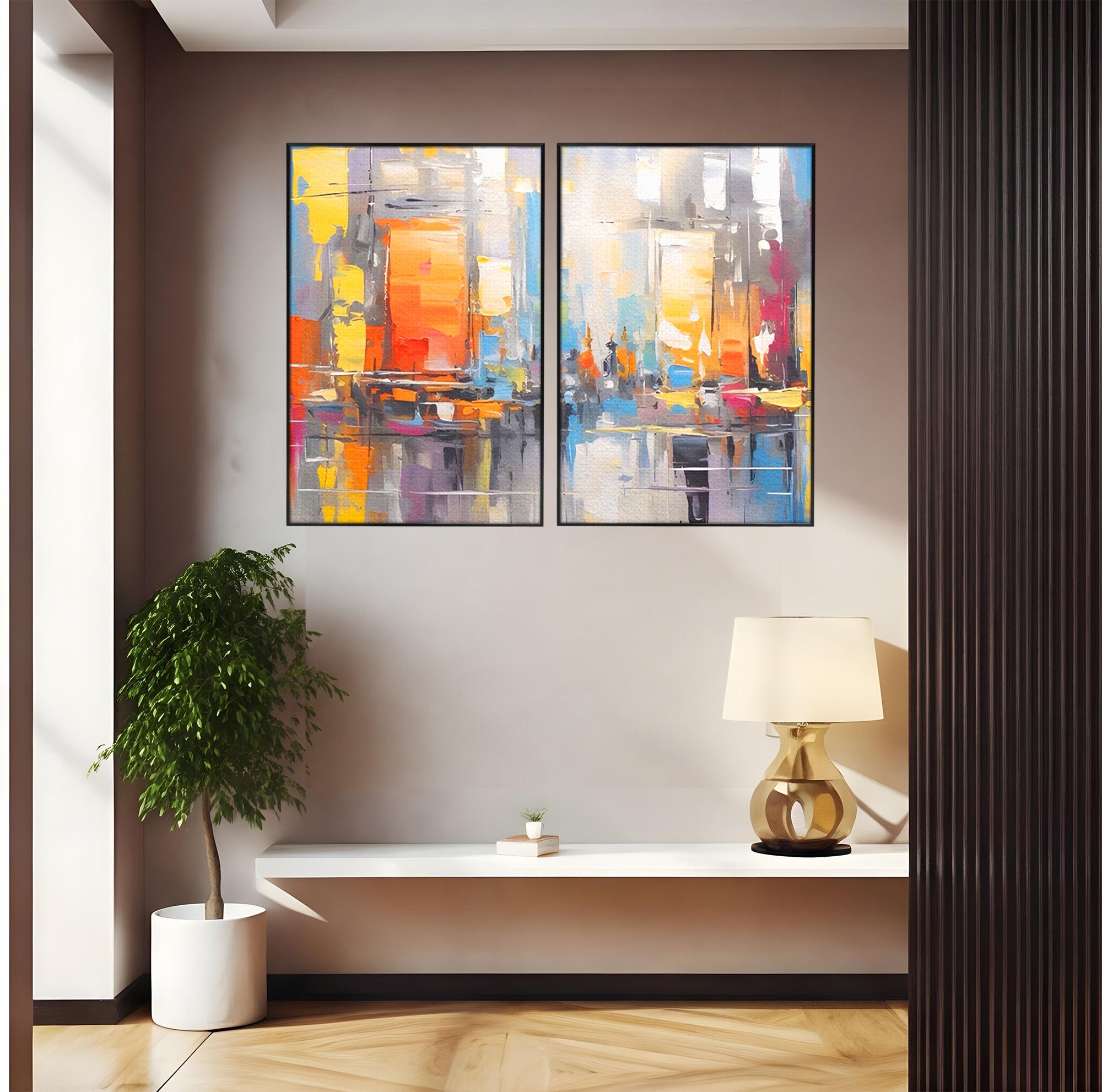 Set 2 Tablouri Canvas Premium LuxCanva® C2-1187, Oras Abstract, Oras, Abstract, Modern, Living, Birou, Culori Vibrante