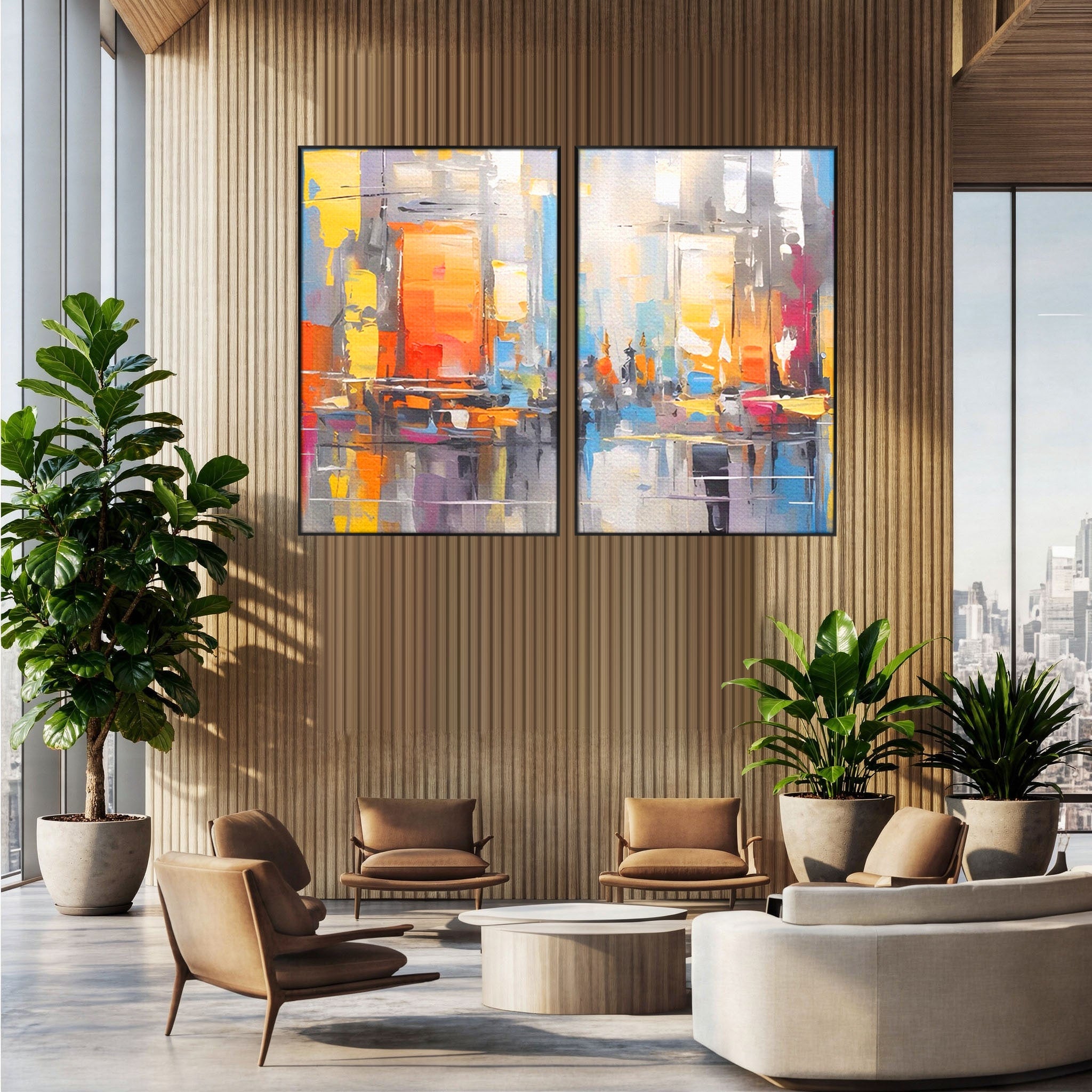 Set 2 Tablouri Canvas Premium LuxCanva® C2-1187, Oras Abstract, Oras, Abstract, Modern, Living, Birou, Culori Vibrante