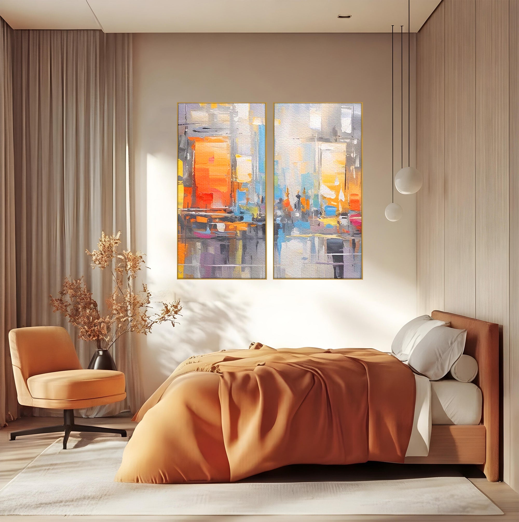 Set 2 Tablouri Canvas Premium LuxCanva® C2-1187, Oras Abstract, Oras, Abstract, Modern, Living, Birou, Culori Vibrante