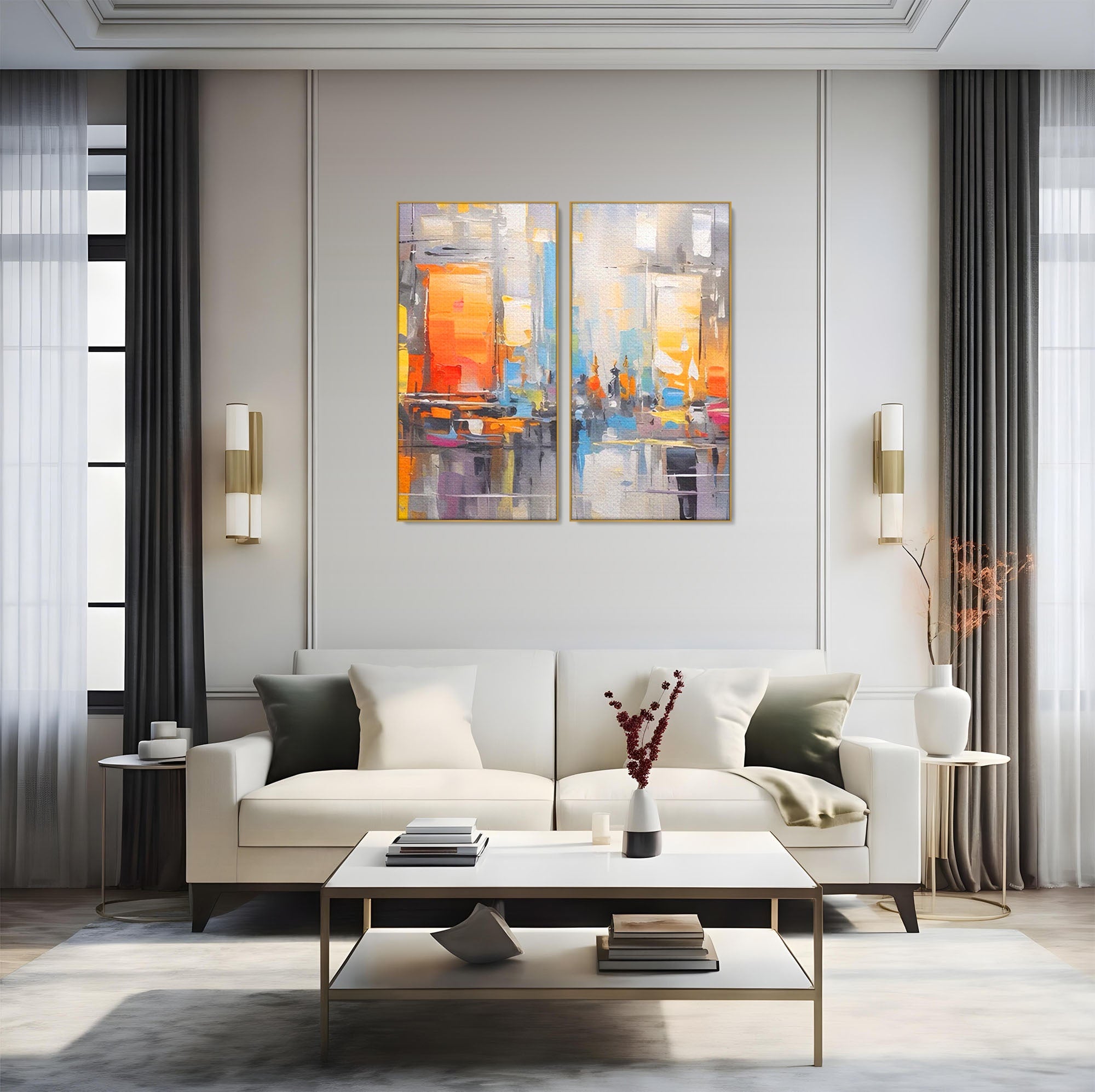 Set 2 Tablouri Canvas Premium LuxCanva® C2-1187, Oras Abstract, Oras, Abstract, Modern, Living, Birou, Culori Vibrante