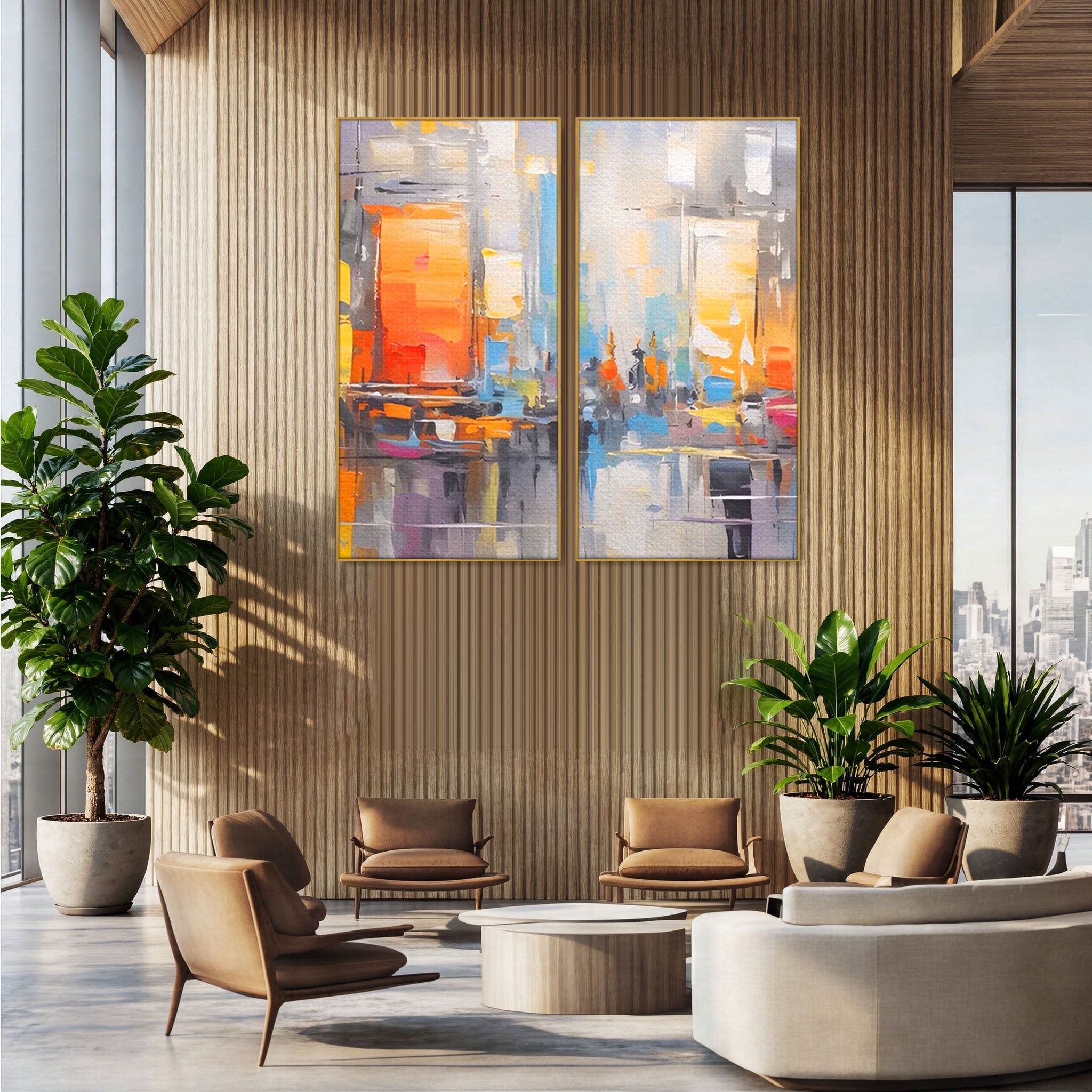 Set 2 Tablouri Canvas Premium LuxCanva® C2-1187, Oras Abstract, Oras, Abstract, Modern, Living, Birou, Culori Vibrante