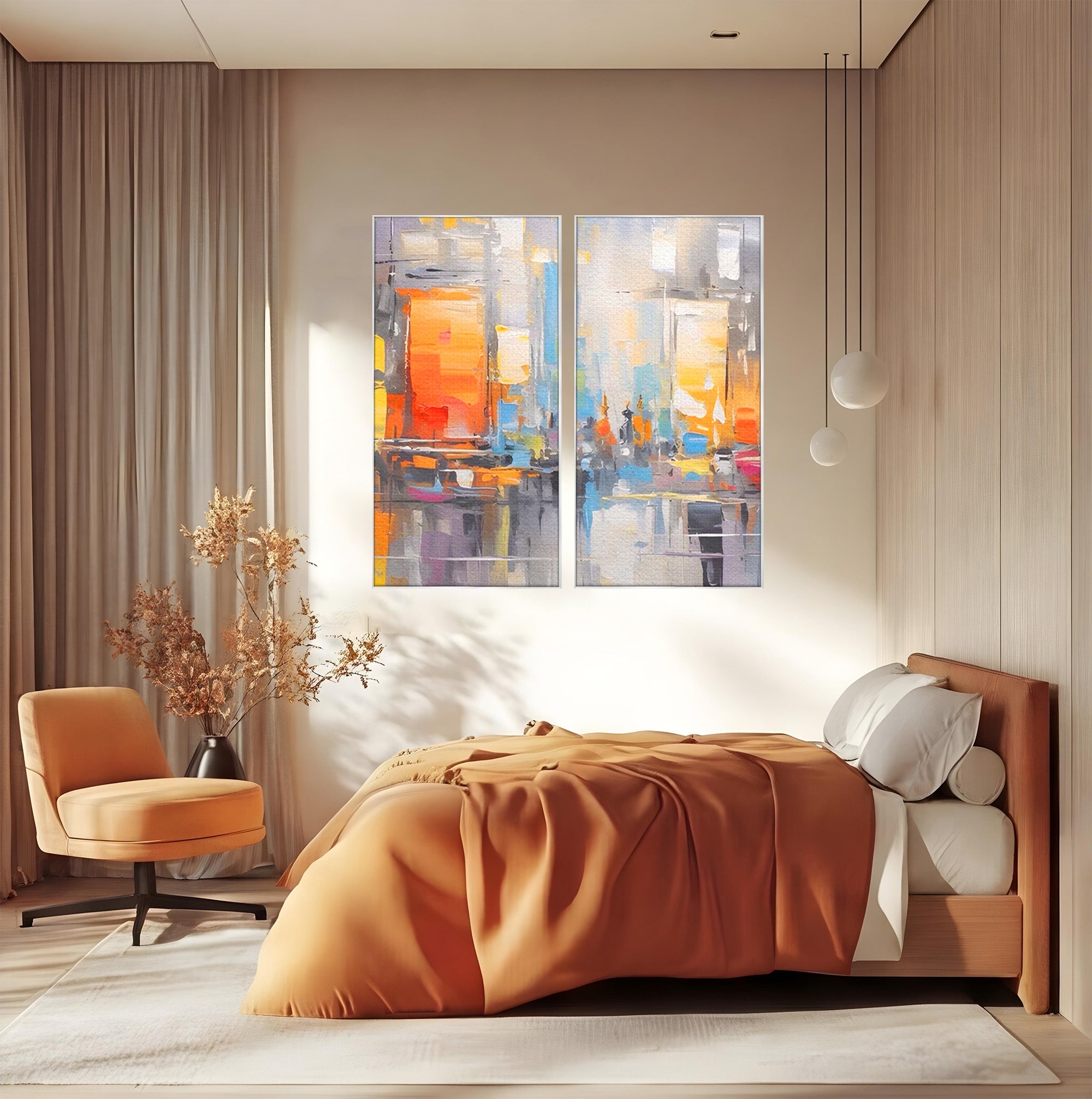 Set 2 Tablouri Canvas Premium LuxCanva® C2-1187, Oras Abstract, Oras, Abstract, Modern, Living, Birou, Culori Vibrante