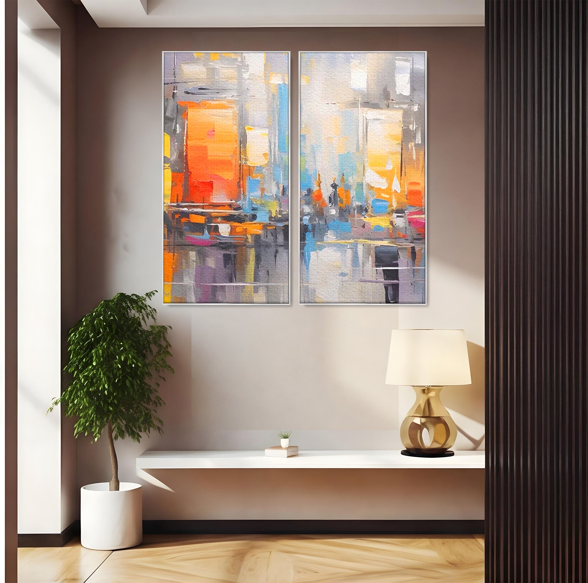 Set 2 Tablouri Canvas Premium LuxCanva® C2-1187, Oras Abstract, Oras, Abstract, Modern, Living, Birou, Culori Vibrante