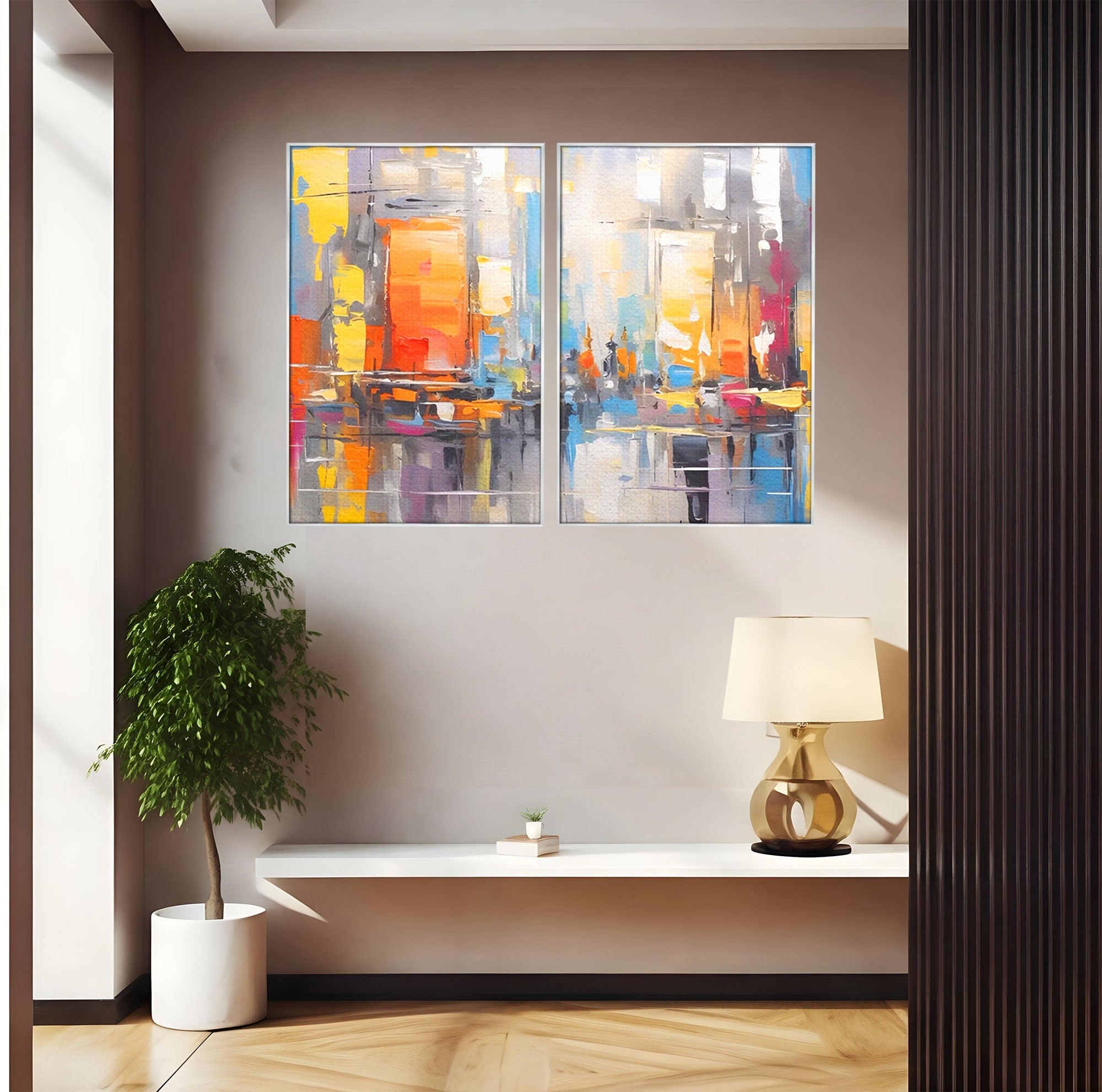 Set 2 Tablouri Canvas Premium LuxCanva® C2-1187, Oras Abstract, Oras, Abstract, Modern, Living, Birou, Culori Vibrante