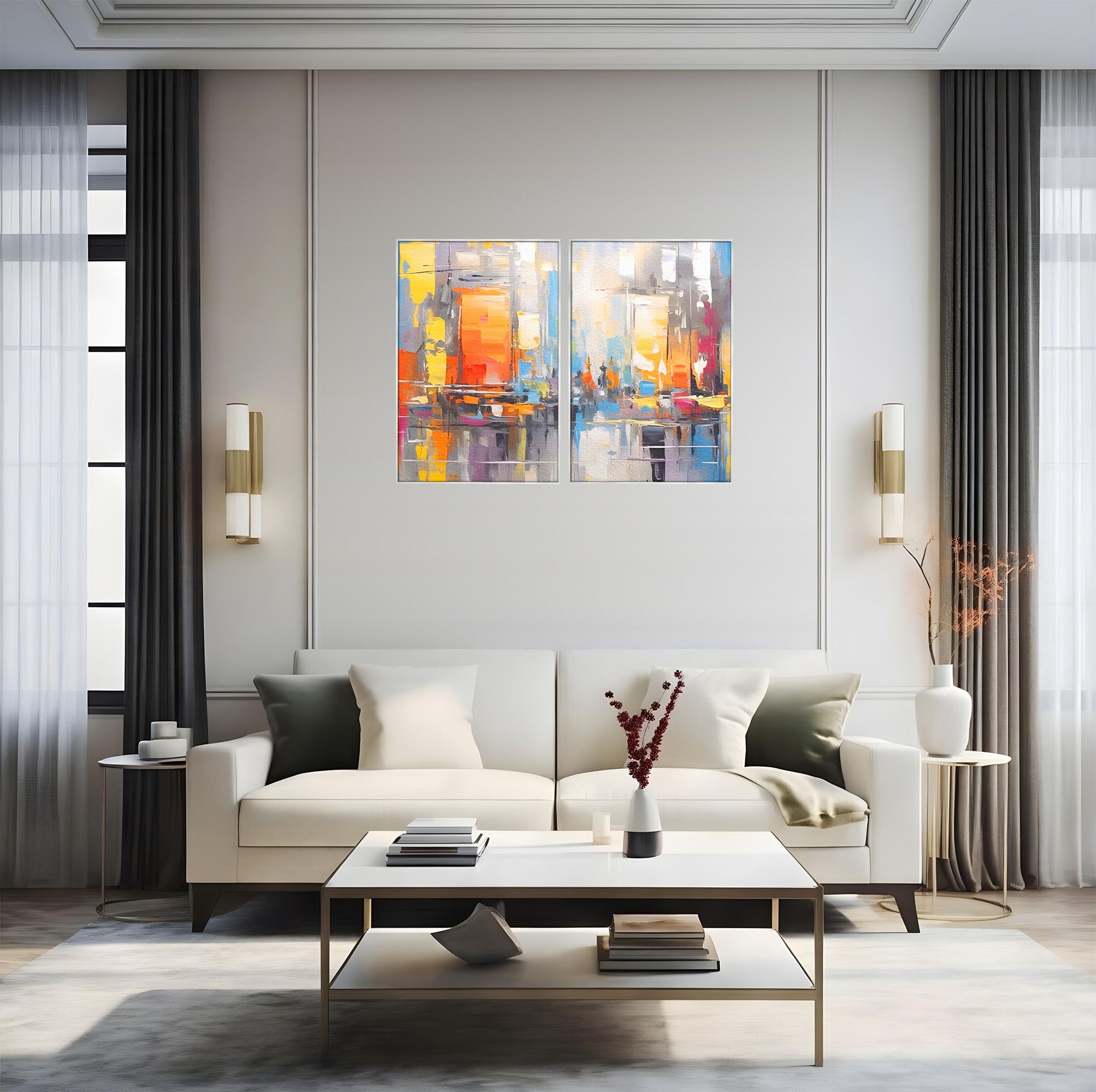 Set 2 Tablouri Canvas Premium LuxCanva® C2-1187, Oras Abstract, Oras, Abstract, Modern, Living, Birou, Culori Vibrante