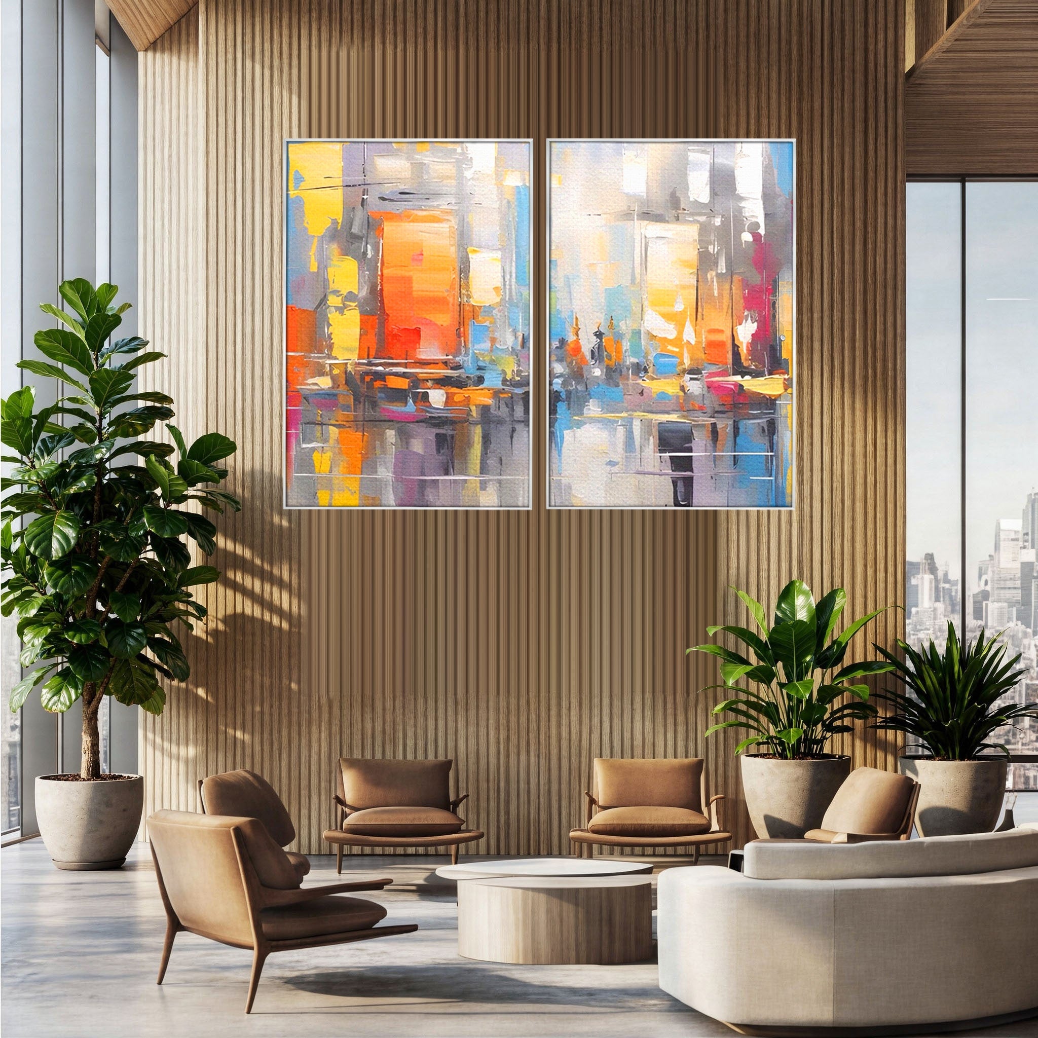 Set 2 Tablouri Canvas Premium LuxCanva® C2-1187, Oras Abstract, Oras, Abstract, Modern, Living, Birou, Culori Vibrante