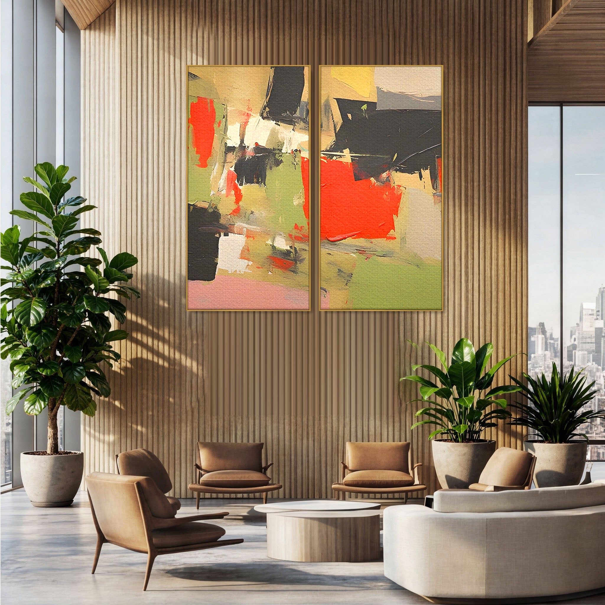 Set 2 Tablouri Canvas Premium LuxCanva® C2-1188, Abstract Contemporan, Abstract, Modern, Arta, Living, Birou, Culori Vibrante