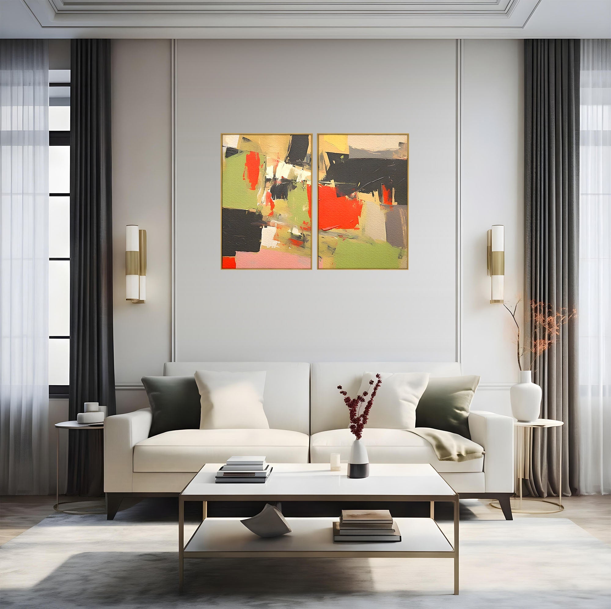 Set 2 Tablouri Canvas Premium LuxCanva® C2-1188, Abstract Contemporan, Abstract, Modern, Arta, Living, Birou, Culori Vibrante