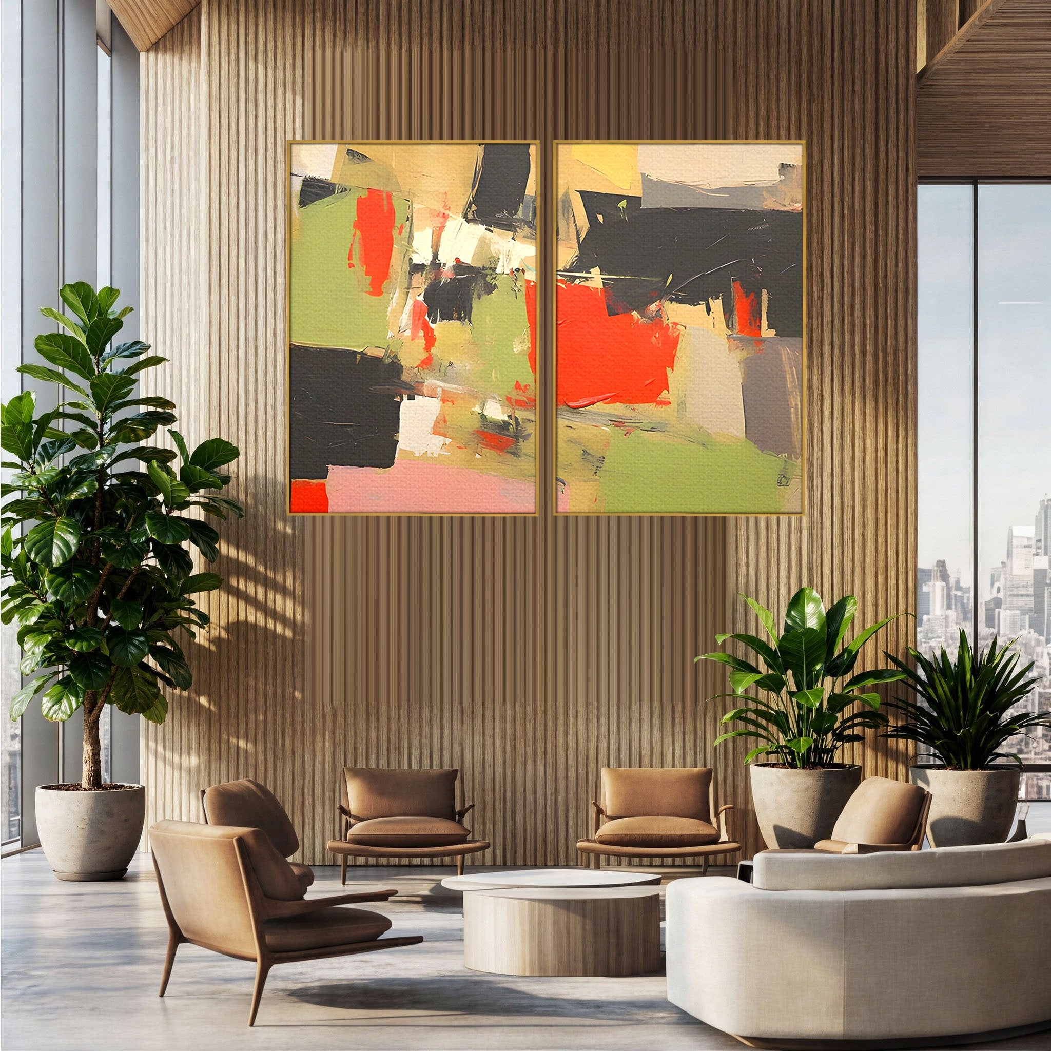 Set 2 Tablouri Canvas Premium LuxCanva® C2-1188, Abstract Contemporan, Abstract, Modern, Arta, Living, Birou, Culori Vibrante