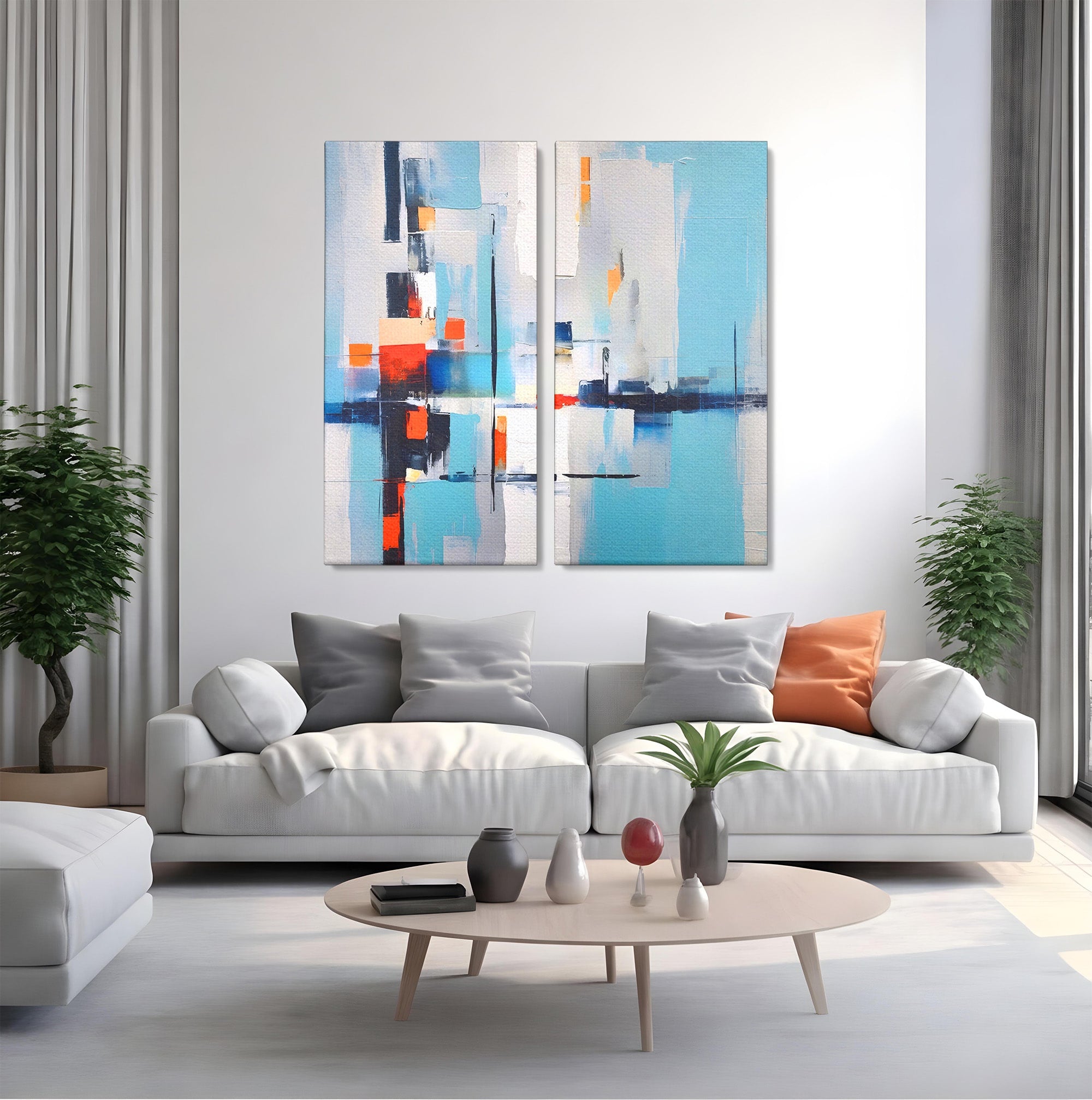 Set 2 Tablouri Canvas Premium LuxCanva® C2-1189, Abstract Geometric, Abstract, Geometric, Modern, Living, Birou, Culori Vibrante