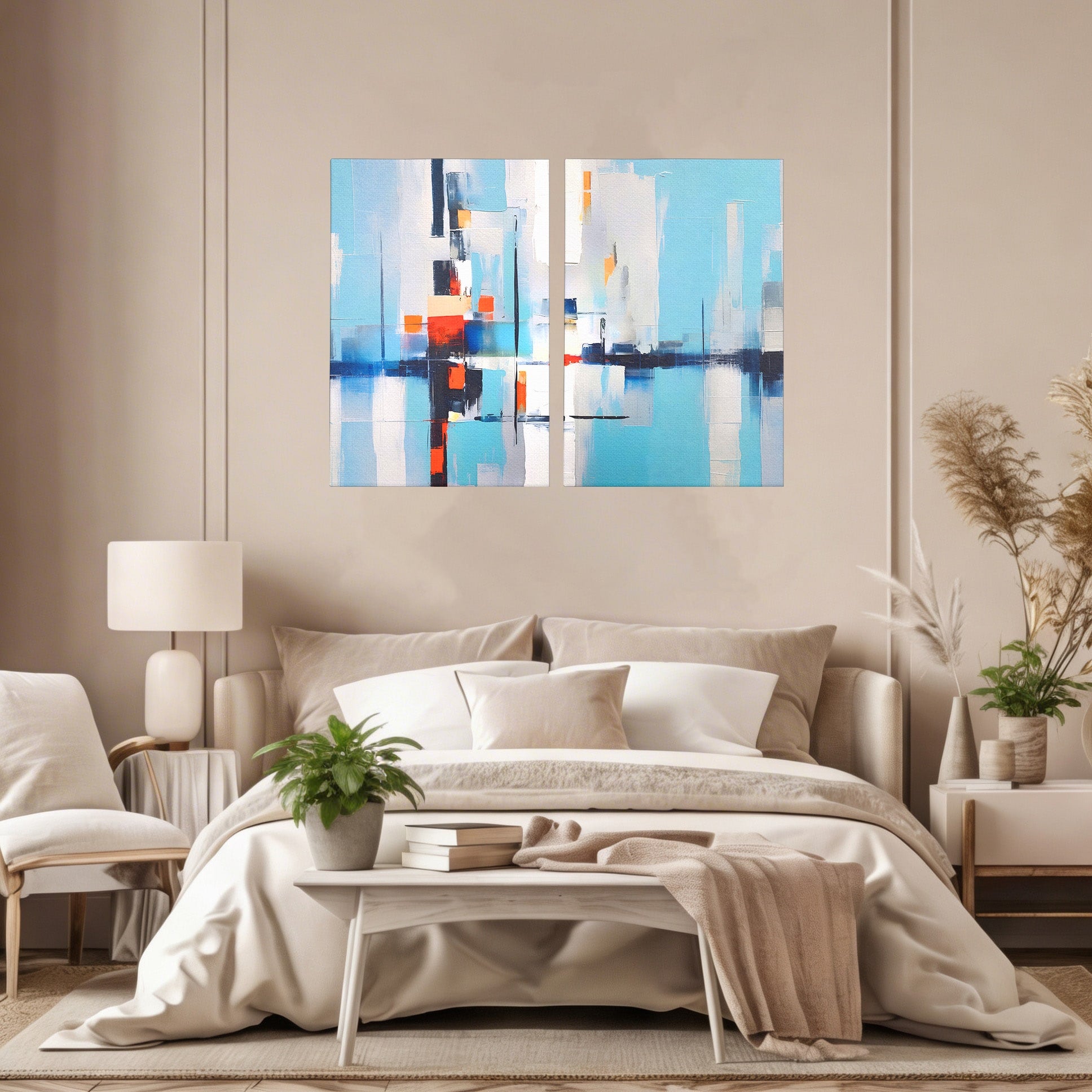 Set 2 Tablouri Canvas Premium LuxCanva® C2-1189, Abstract Geometric, Abstract, Geometric, Modern, Living, Birou, Culori Vibrante