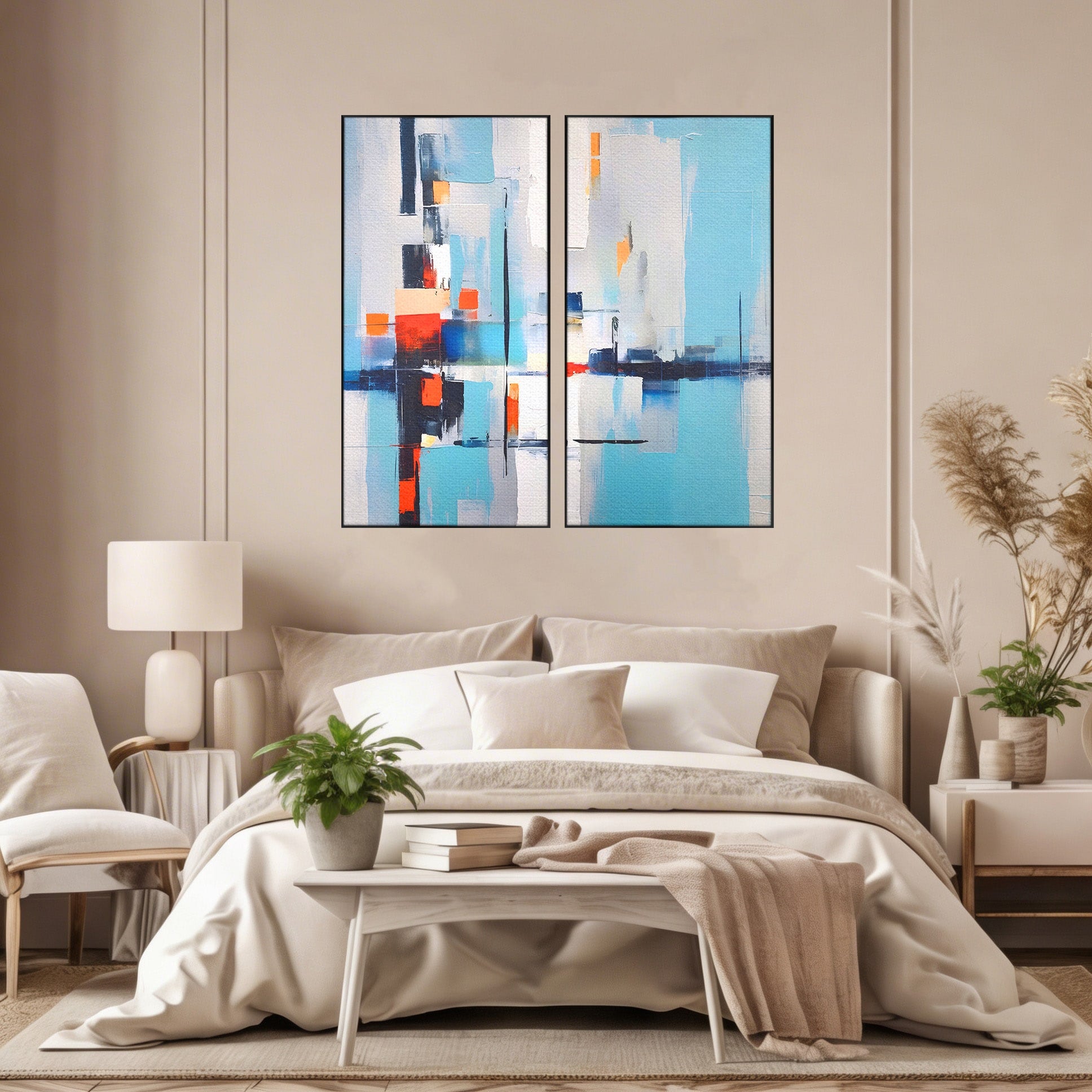 Set 2 Tablouri Canvas Premium LuxCanva® C2-1189, Abstract Geometric, Abstract, Geometric, Modern, Living, Birou, Culori Vibrante