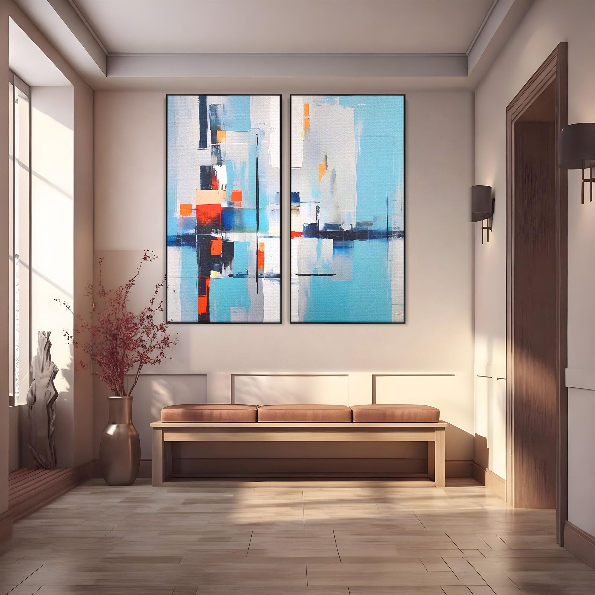 Set 2 Tablouri Canvas Premium LuxCanva® C2-1189, Abstract Geometric, Abstract, Geometric, Modern, Living, Birou, Culori Vibrante